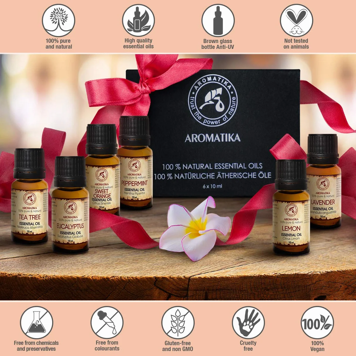 Essential Oil Set Of Top 6 Aromatherapy Essential Oils - 100% Pure & Natural - Lavender - Tea Tree - Eucalyptus - Peppermint - Orange - Lemon Essential Oil - 6 * 10ml - Best Gift Set