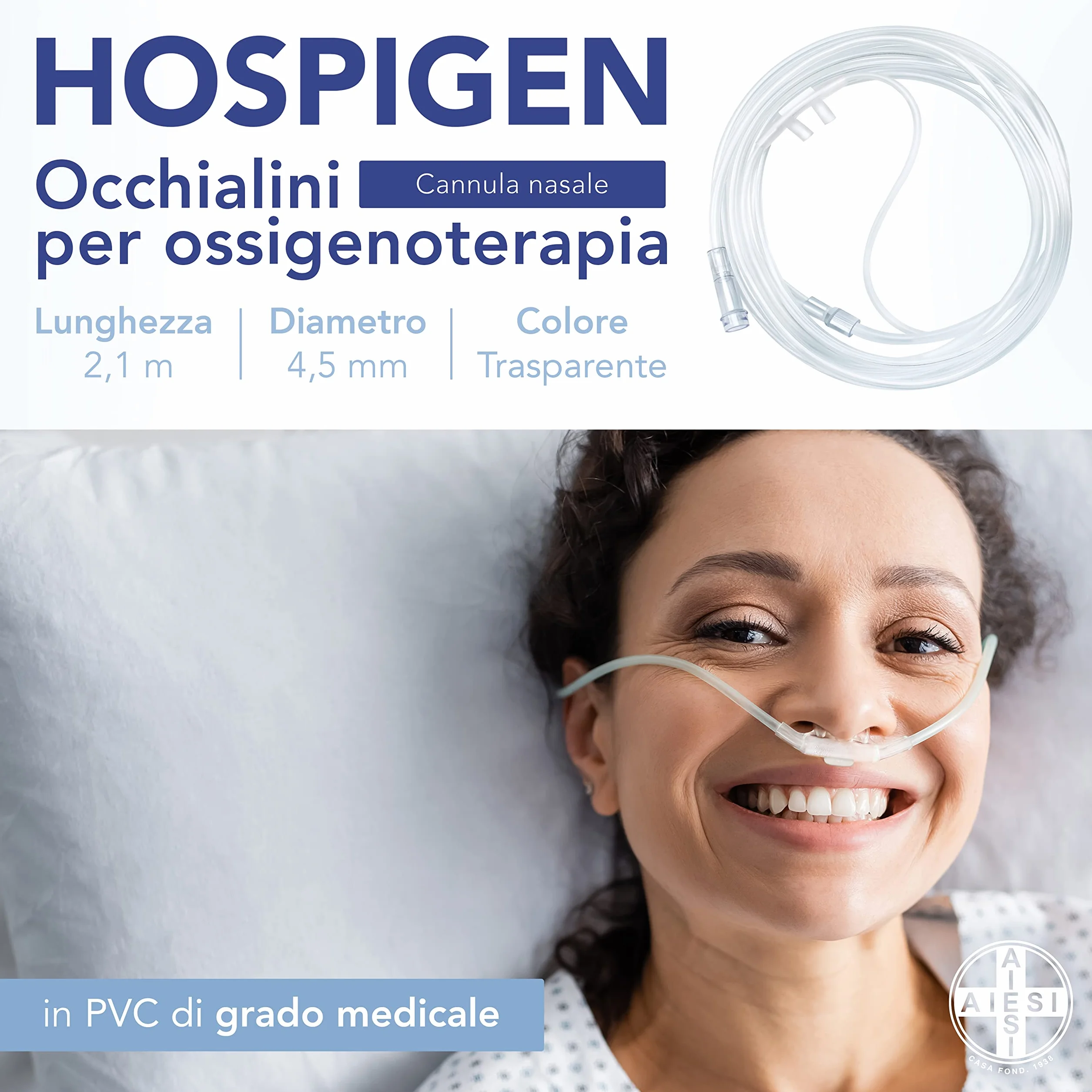 AIESI® HOSPIGEN okulary tlenowe przezroczyste dla dorosłych z wężem o długości 2,1 m (opakowanie 10 sztuk)