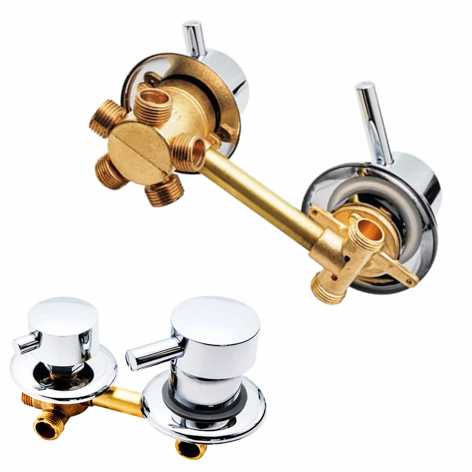 QHQQXN Zawór mieszający prysznic z polerowanego mosiądzu, dwukierunkowy wylot wody, odległość od środka 10 cm/12,5 cm, bateria łazienkowa do kabiny prysznicowej, trwała i stylowa, łatwa instalacja.