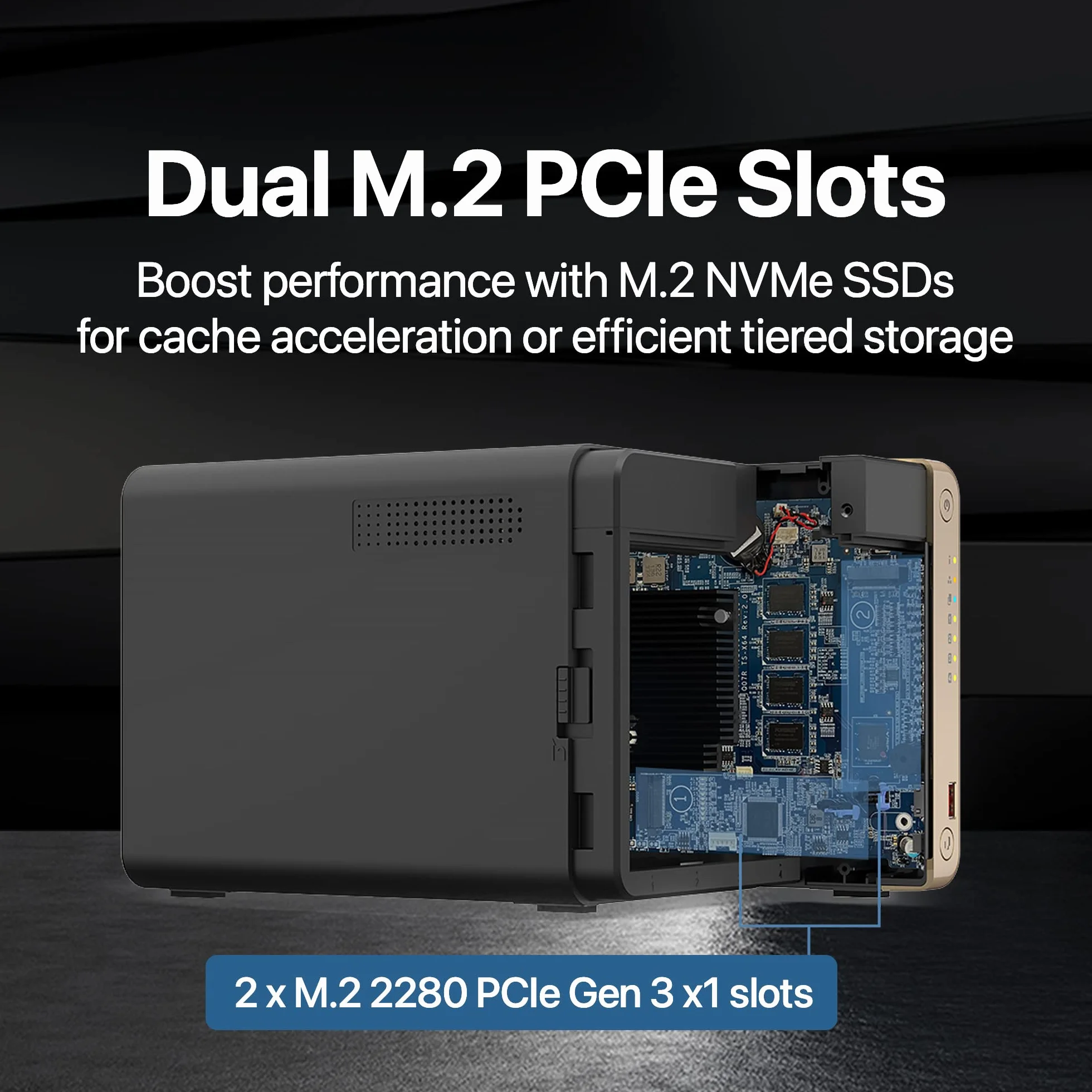 QNAP TS-464-8G-US 4-kieszeniowy wysokowydajny komputer NAS z czterordzeniowym procesorem Intel Celeron, gniazda PCIe M.2 i podwójne 2,5 GbE (2,5 G/1G/100 m) łączność sieciowa (bezdyskowa)