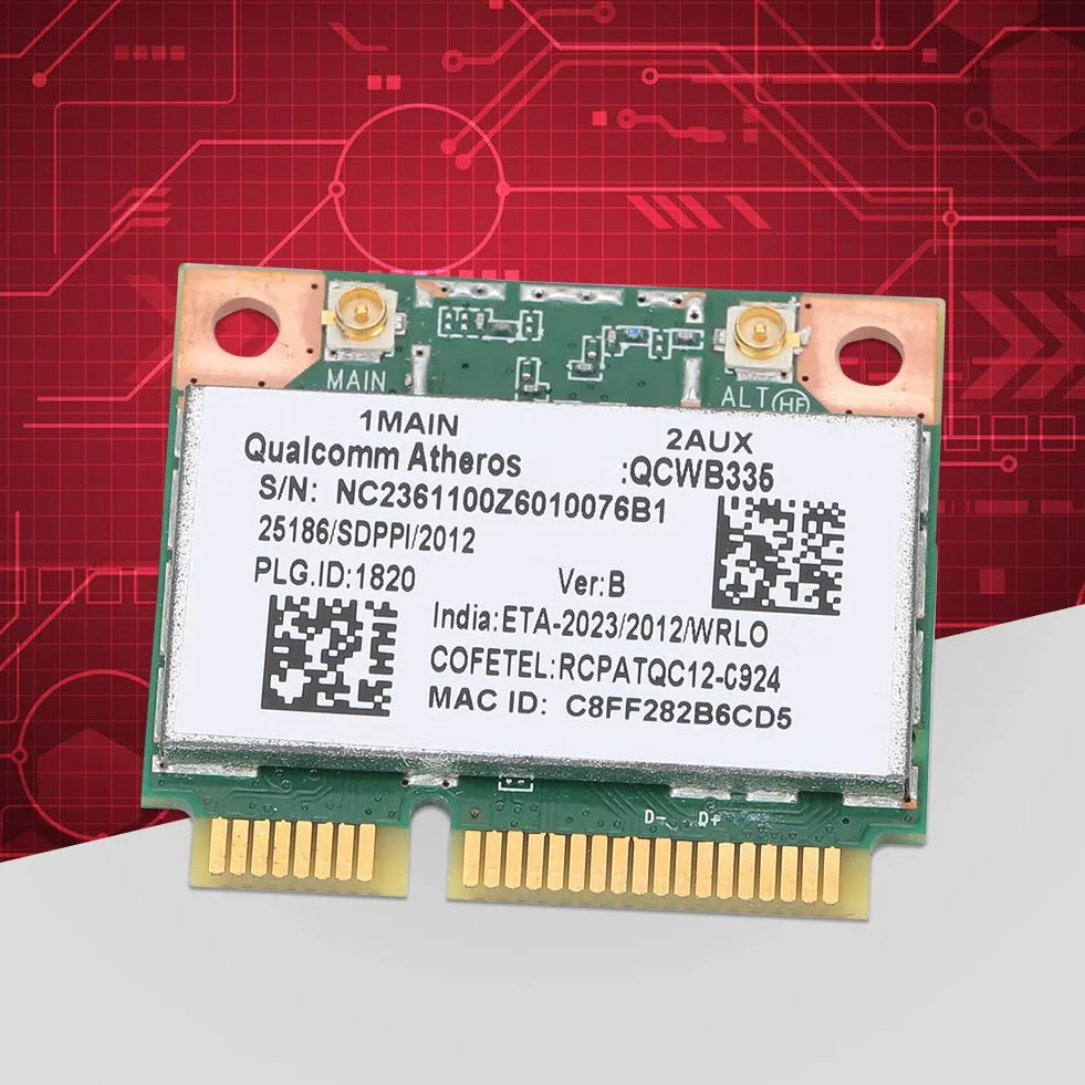ASHATA Karta sieciowa Qualcomm Atheros AR9565 QCWB335 150M Mini PCI-E bezprzewodowa Bluetooth 2,4 G dla DELL