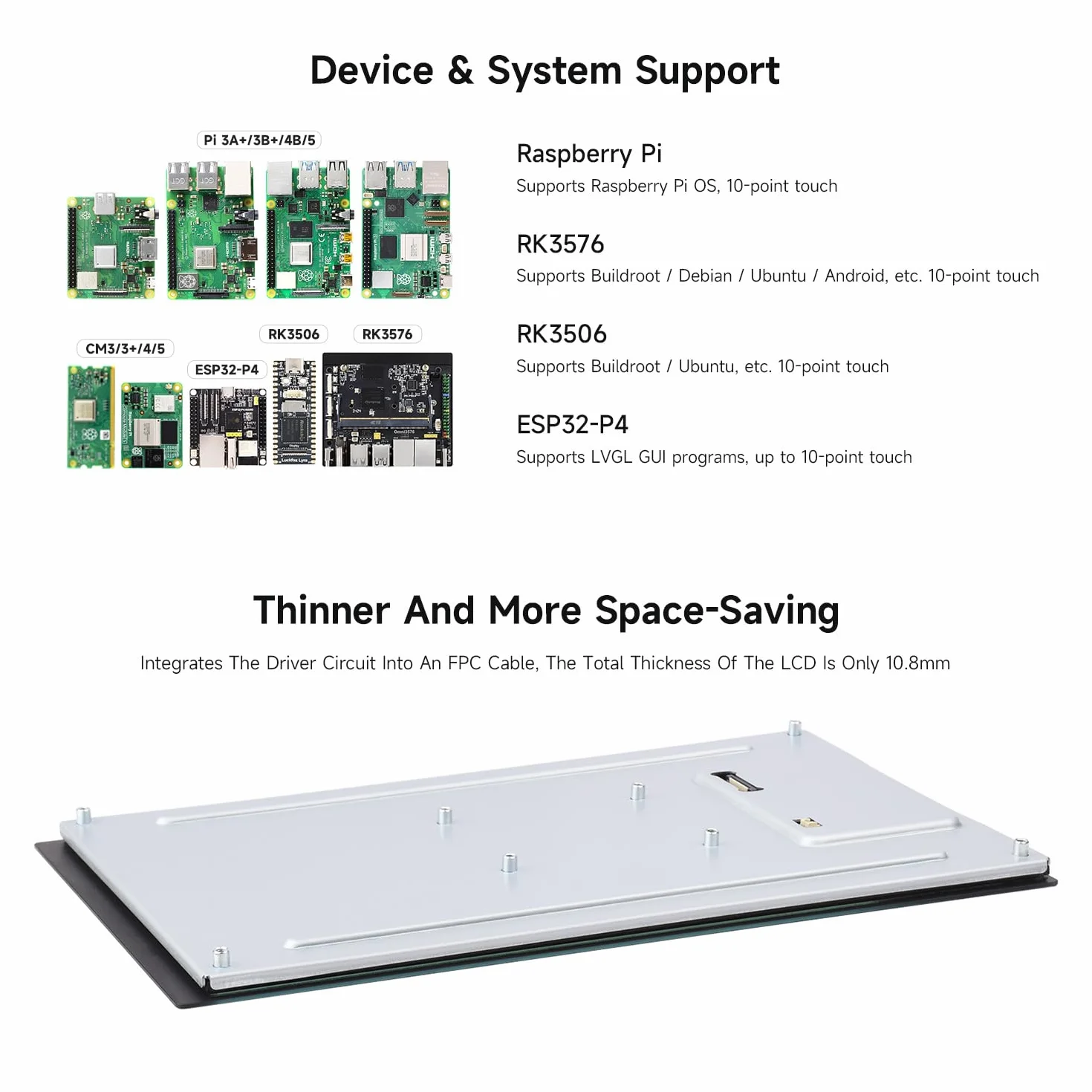 Waveshare 10.1inch DSI Capacitive Touch Display, 800x1280, IPS Panel, Optical Bonding Toughened Glass Panel, 10-Point Touch, for Raspberry Pi/RK3576/RK3506/ESP32-P4
