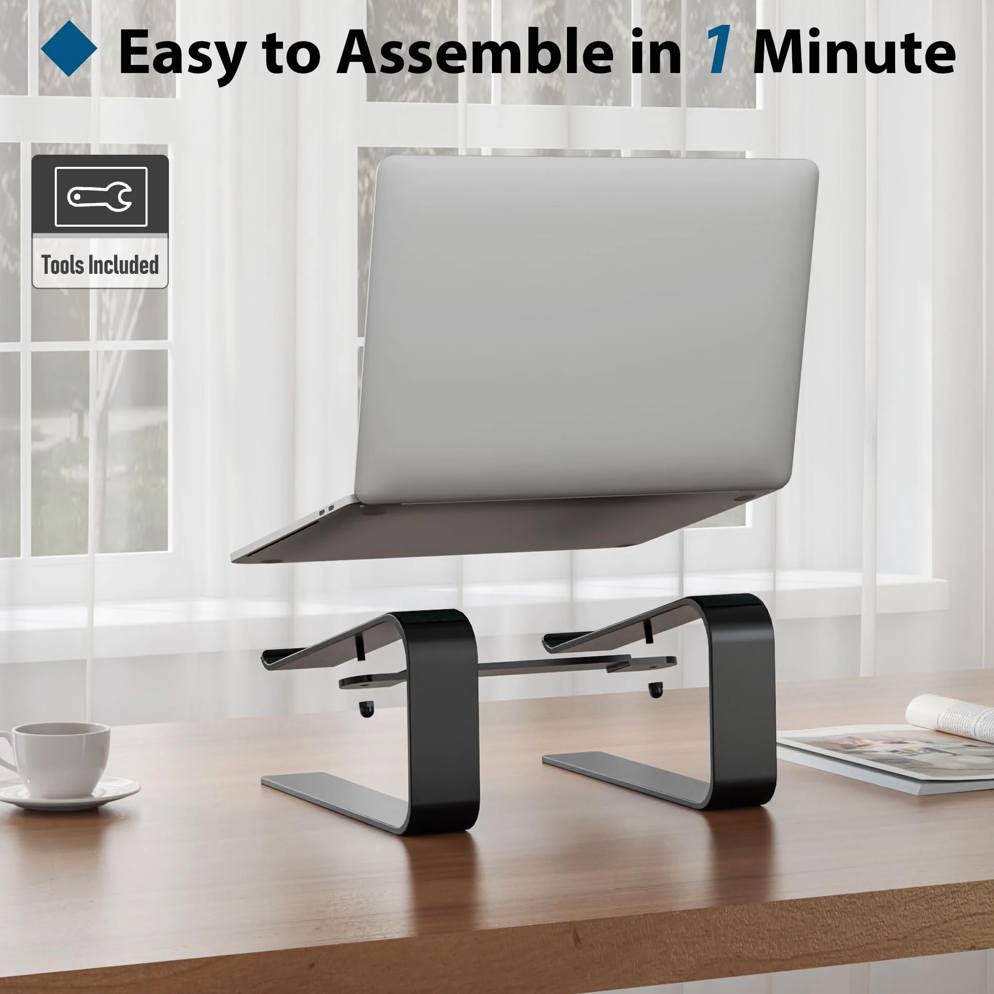 BONTEC Ergonomiczna Podstawka pod Laptopa z Regulacją Wysokości, Kompatybilna z Laptopami 10-17", Podstawka na Biurko z Odprowadzaniem Ciepła, Czarna – Idealna dla Poprawy Postawy i Komfortu Pracy