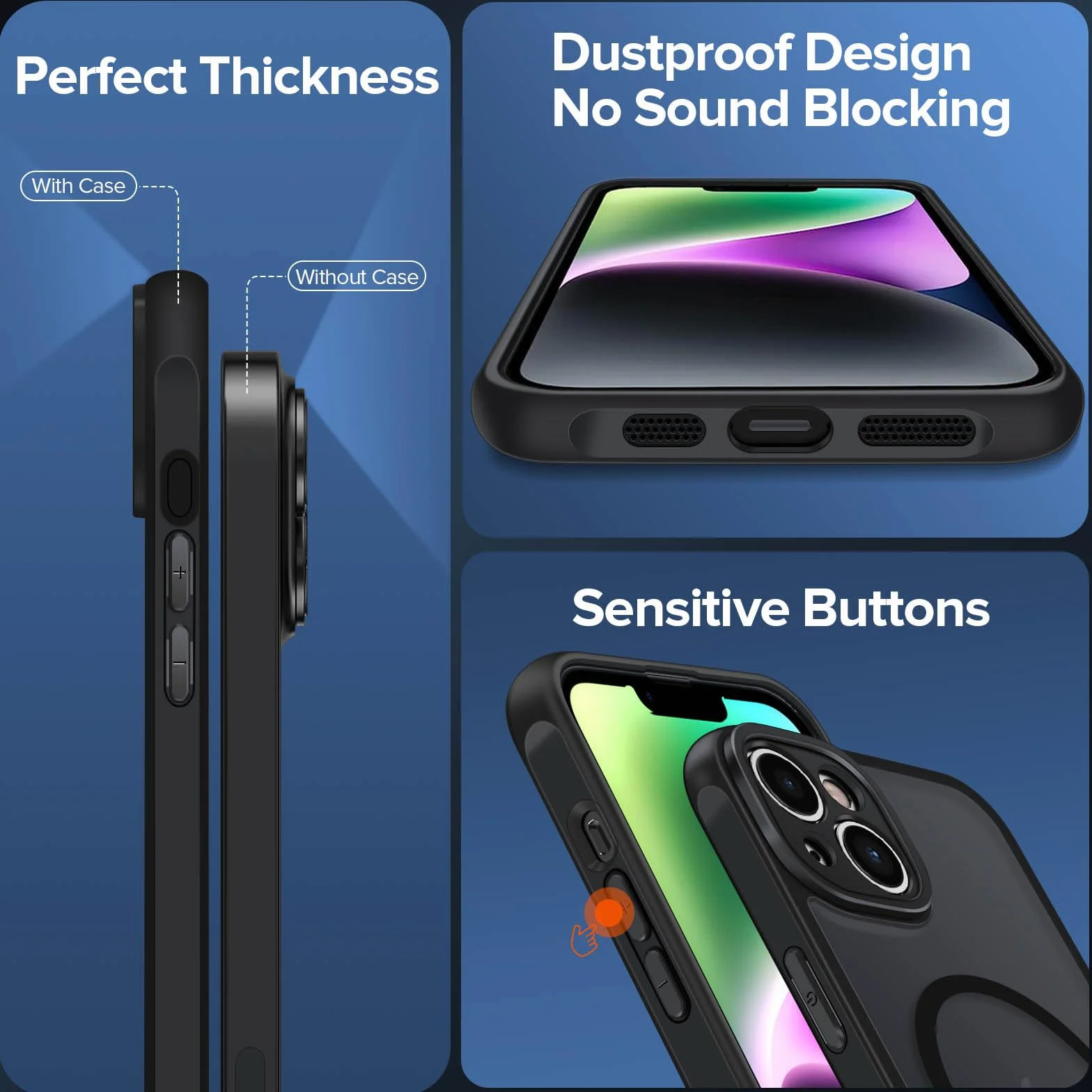 iVoler magnetyczne etui iPhone 14 6,1" matowe czarne MagSafe odporne na zarysowania udary klasa militarna cienkie silikon