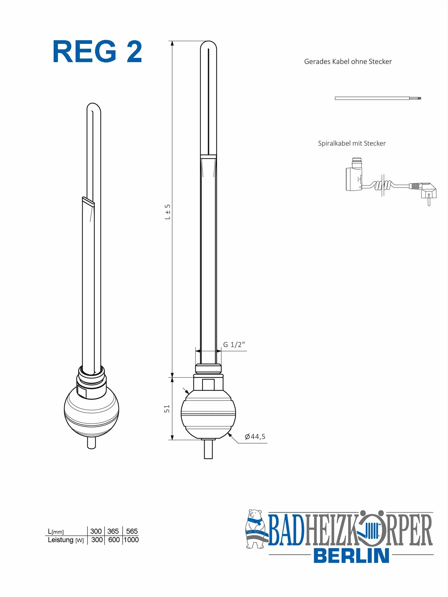 Termostat grzałka, wkład grzejny, element grzejny model REG2 300 W (biały)