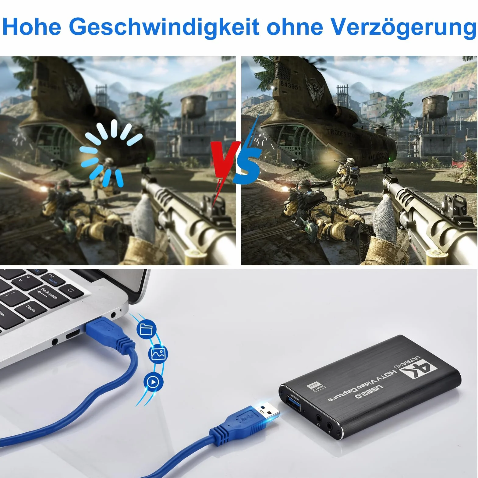 Karta przechwytywania wideo 4K, USB 3.0, obsługuje wyjście 4K HDMI Loop i nagrywanie strumieniowe wideo 1080p 60 kl./s, kompatybilna z Xbox/PS4/Switch/aparatem/PC/OBS