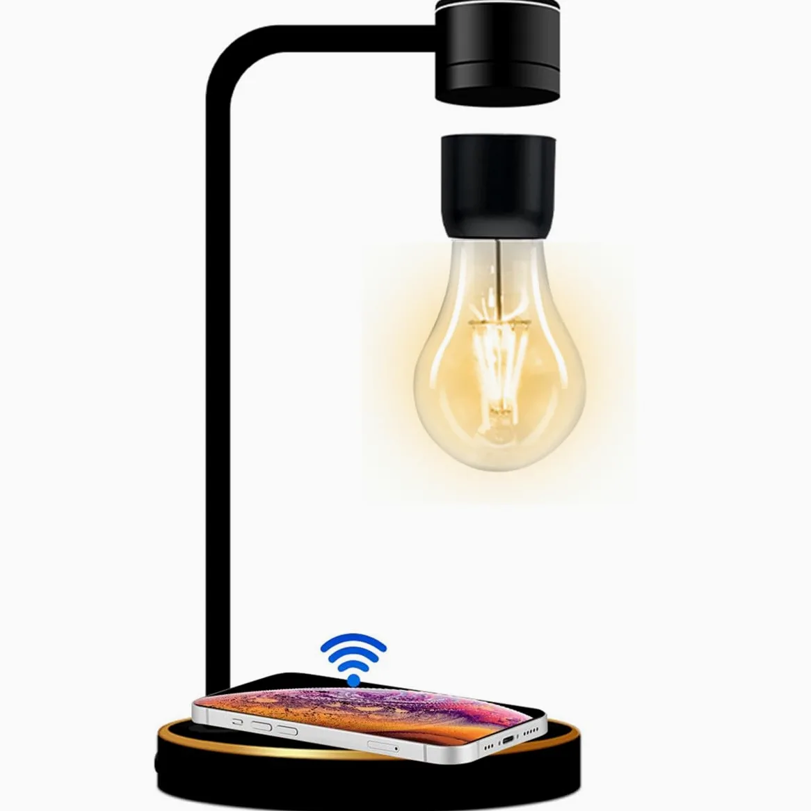 UVEHAS Lewitująca lampa z bezprzewodową ładowarką, magnetyczna pływająca żarówka obracająca się o 360 stopni żarówka LED lampka nocna lampa biurkowa na prezenty urodzinowe biuro wystrój domu