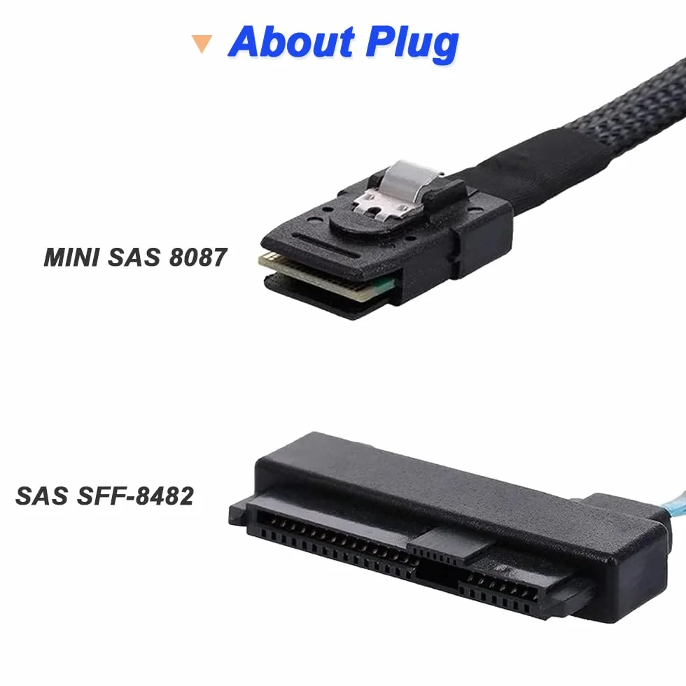 Xiatiaosann Kabel Mini SAS do SAS, 36 pinów SFF-8087 Host do SAS SFF8087 do SFF-8482 wtyczka 4 x SAS 29 Pin z kablem SATA Power Splitter z kablem SATA Power Splitter (50 cm/1,64 FT)