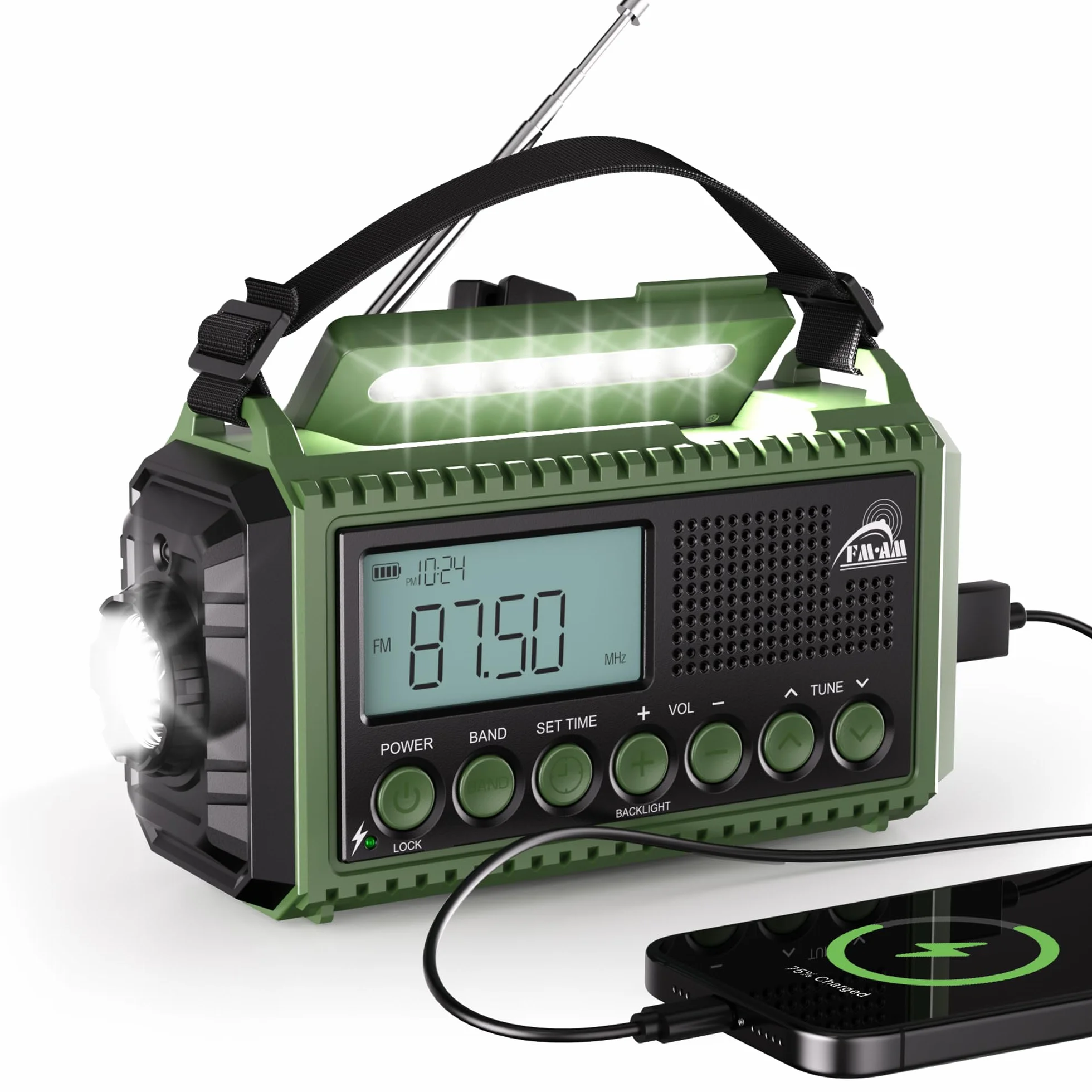 Radio Korbowe AM/FM/SW z Akumulatorem 12000 mAh Przenośne Kempingowe z Latarką Alarm SOS Dynamo