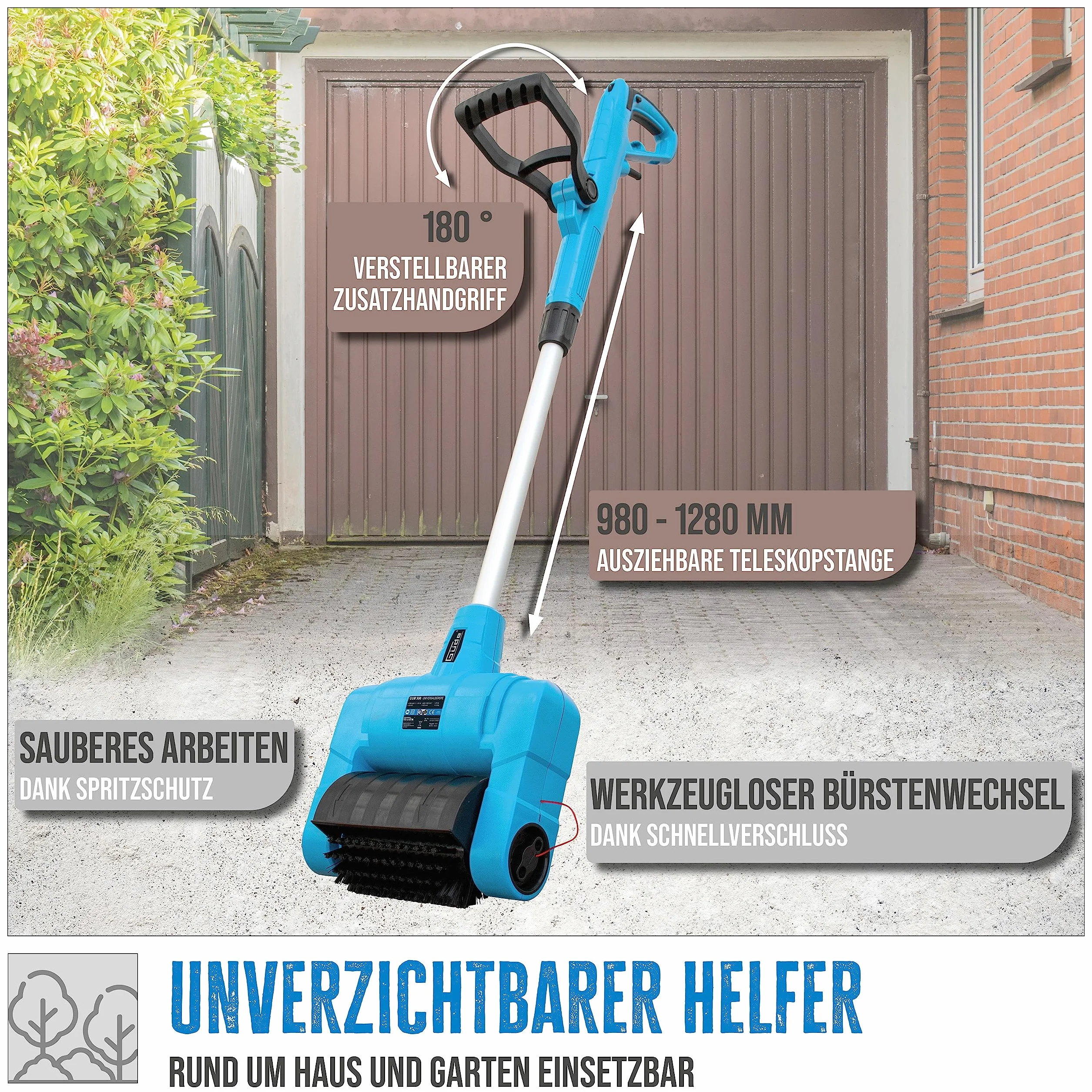 GÜDE 944233 uniwersalna szczotka GUB 500 (uniwersalna szczotka z wytrzymałym wałkiem nylonowym, moc 500 W i szerokość robocza 16 cm)