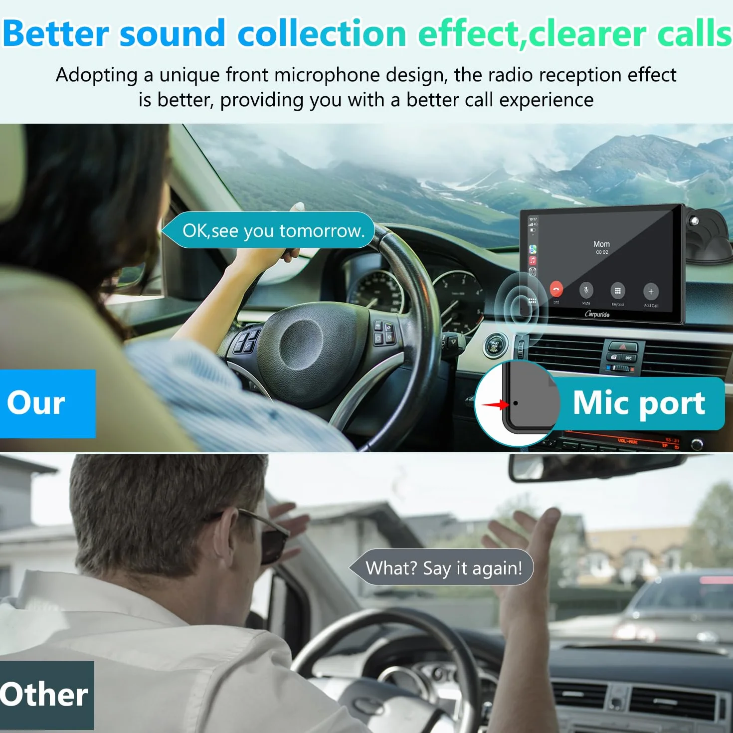 Przenośny samochodowy stereo, Carpuride V9 bezprzewodowe Carplay i Android Auto, 9-calowe radio z ekranem dotykowym 1080P HD z BT 5.0, łącze lustrzane, czujnik światła, uchwyt na deskę
