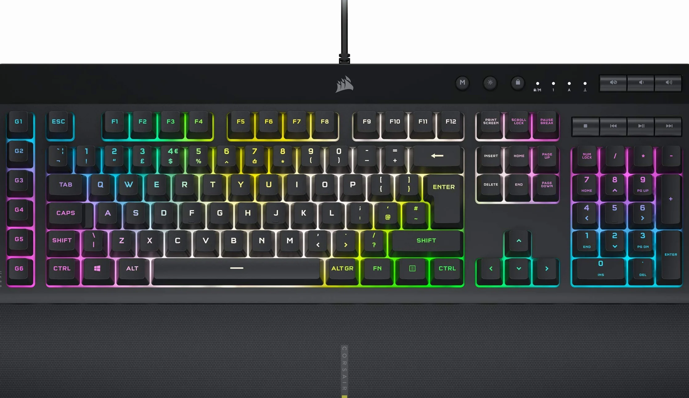 CORSAIR K55 RGB PRO XT przewodowa klawiatura do gier, IP42, odporna na kurz i zalanie, 6 klawiszy makro z integracją Elgato, kompatybilna z iCUE, QWERTY UK, PC, Mac, Xbox, czarna