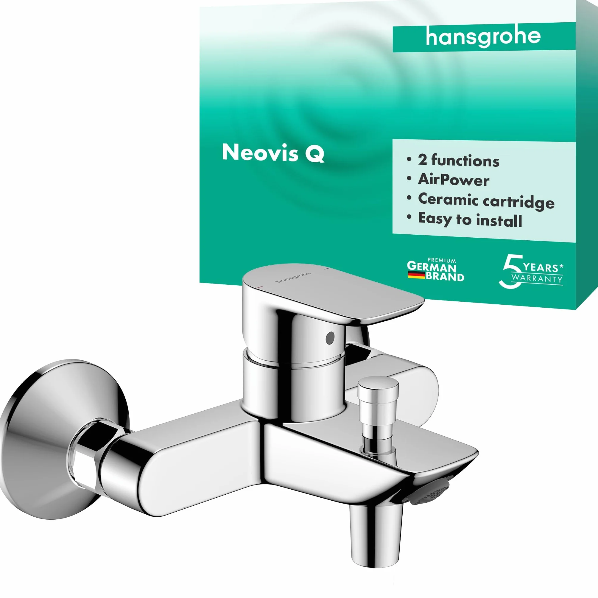 hansgrohe Neovis Q - bateria wannowa natynkowa dla 2 odbiorników, bateria mieszakowa wanna z wylewką długość 15,1 cm, bateria jednouchwytowa, chrom, 71481000