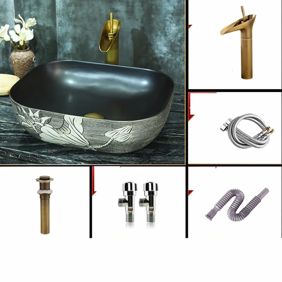Umywalka łazienkowa duża ceramiczna umywalka nablatowa w stylu vintage z zaokrąglonymi narożnikami, umywalka w stylu retro