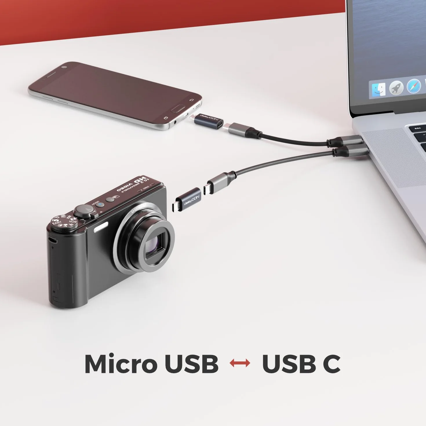 deleyCON Adapter USB-C na Micro USB 2 Szt. Gniazdo USB-C do Wtyku Micro USB Dane i ładowanie