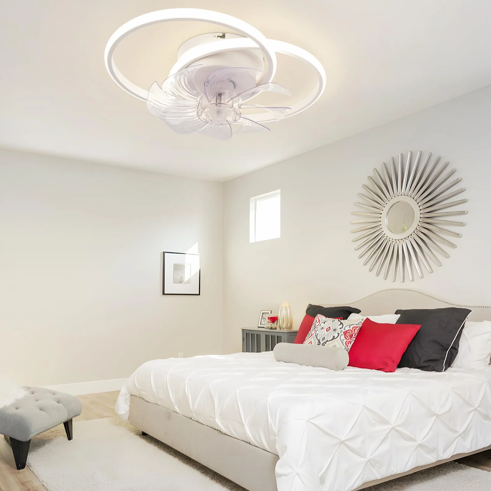 Homefire Wentylator sufitowy LED z oświetleniem – nowoczesny cichy wentylator sufitowy o mocy 36W z pilotem 3 temperaturami barwowymi i 6 prędkościami wentylacyjna do jadalni i pokoju dziecięcego
