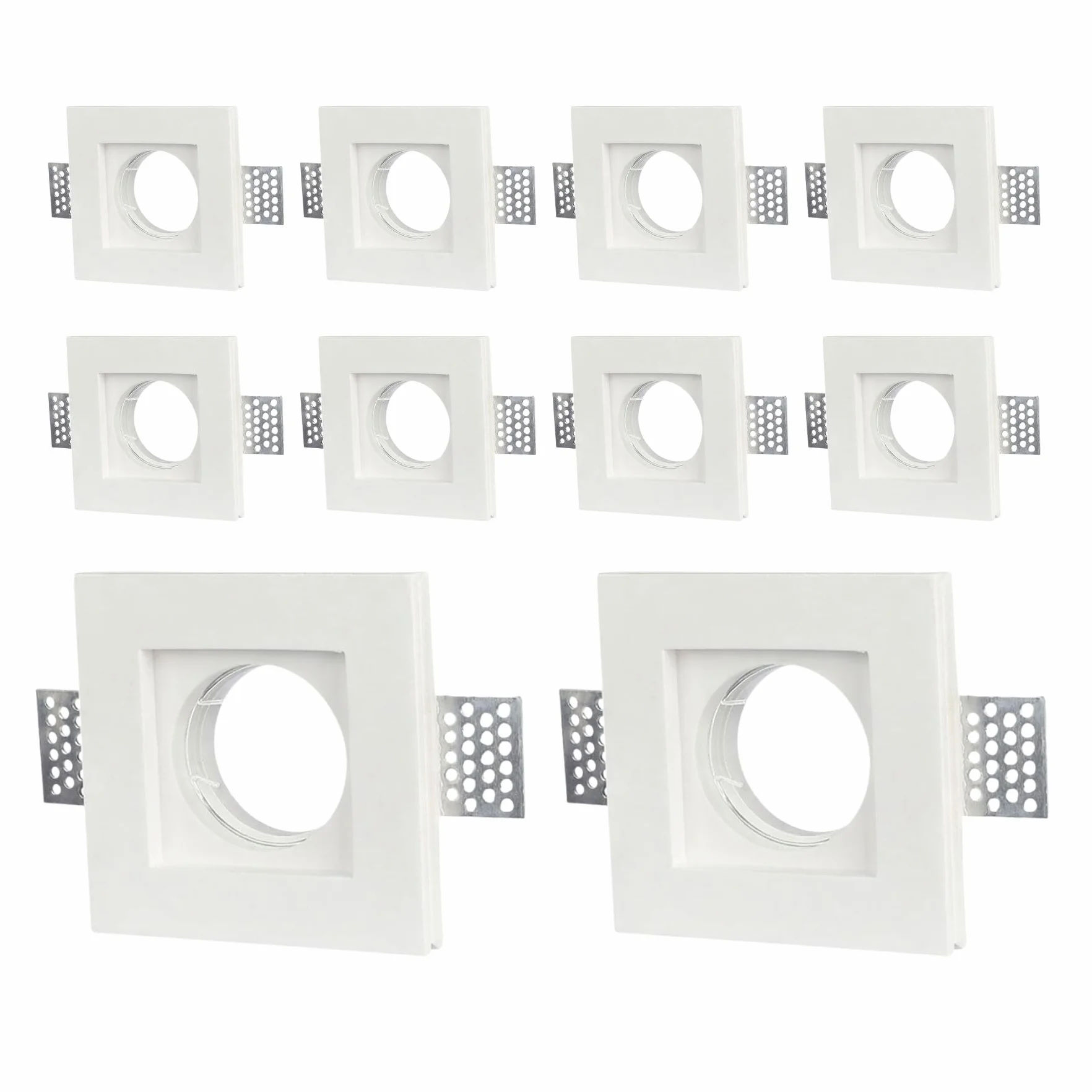 A2ZWORLD 10 sztuk gipsowy uchwyt do zabudowy, kwadratowy 100 x 100 x 30 mm, biały lakierowany, oprawka GU10 i szybkie złącze w zestawie, przezroczysta sprężyna, do płyt gipsowo-kartonowych na suficie