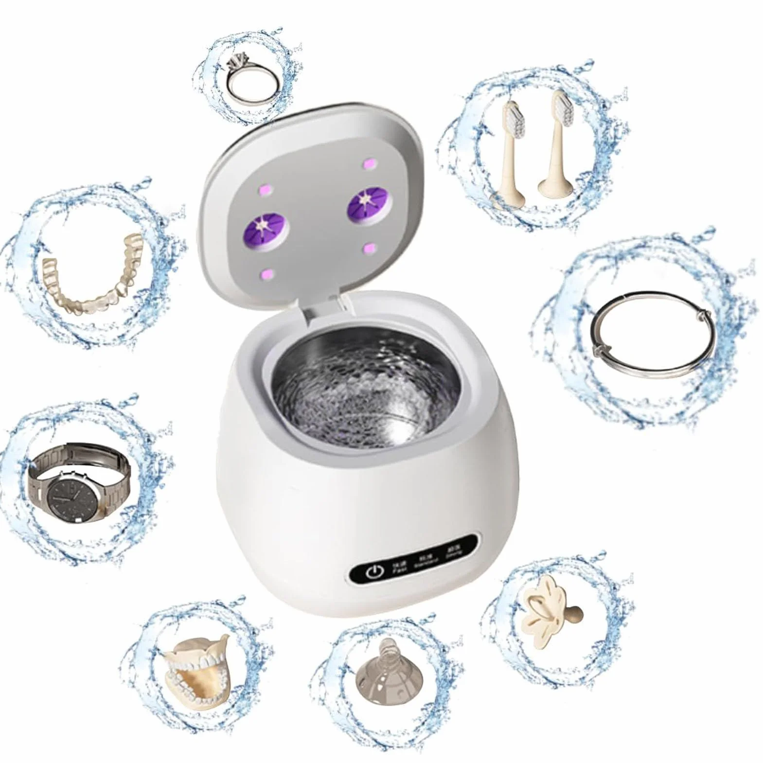 Retainer Cleaner 52kHz Aligner Cleaning Machine, Portable UV Sterilizer For Mouthguard Denture Jewelry Watch Strap, Home And Travel Cleaning Solution For Kids Adults Seniors, .33x4.72 X 5.11in