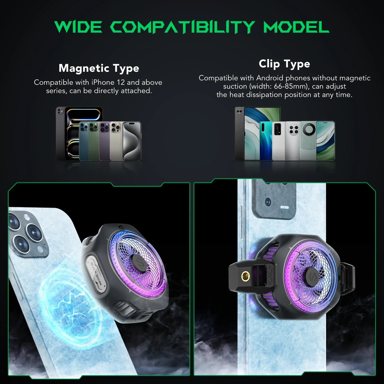 Black Shark Chłodzenie magnetyczne do 4Pro, przenośny wentylator RGB, grzejnik z zdejmowalnym uchwytem, inteligentne sterowanie