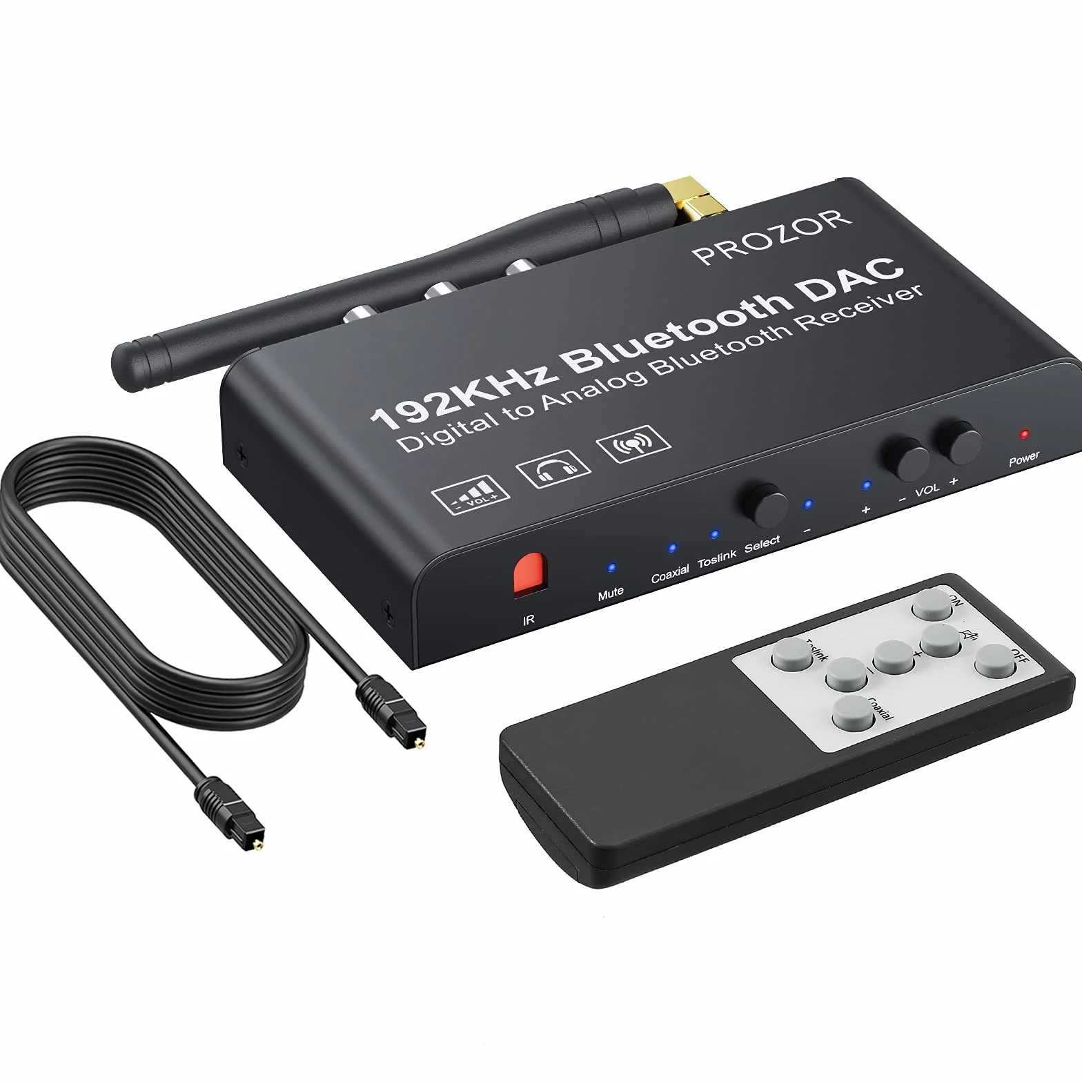 PROZOR Konwerter DAC 192 kHz Bluetooth V5.0 Toslink SPDIF optyczne RCA 3,5 mm wyjście cyfrowe na analogowy audio