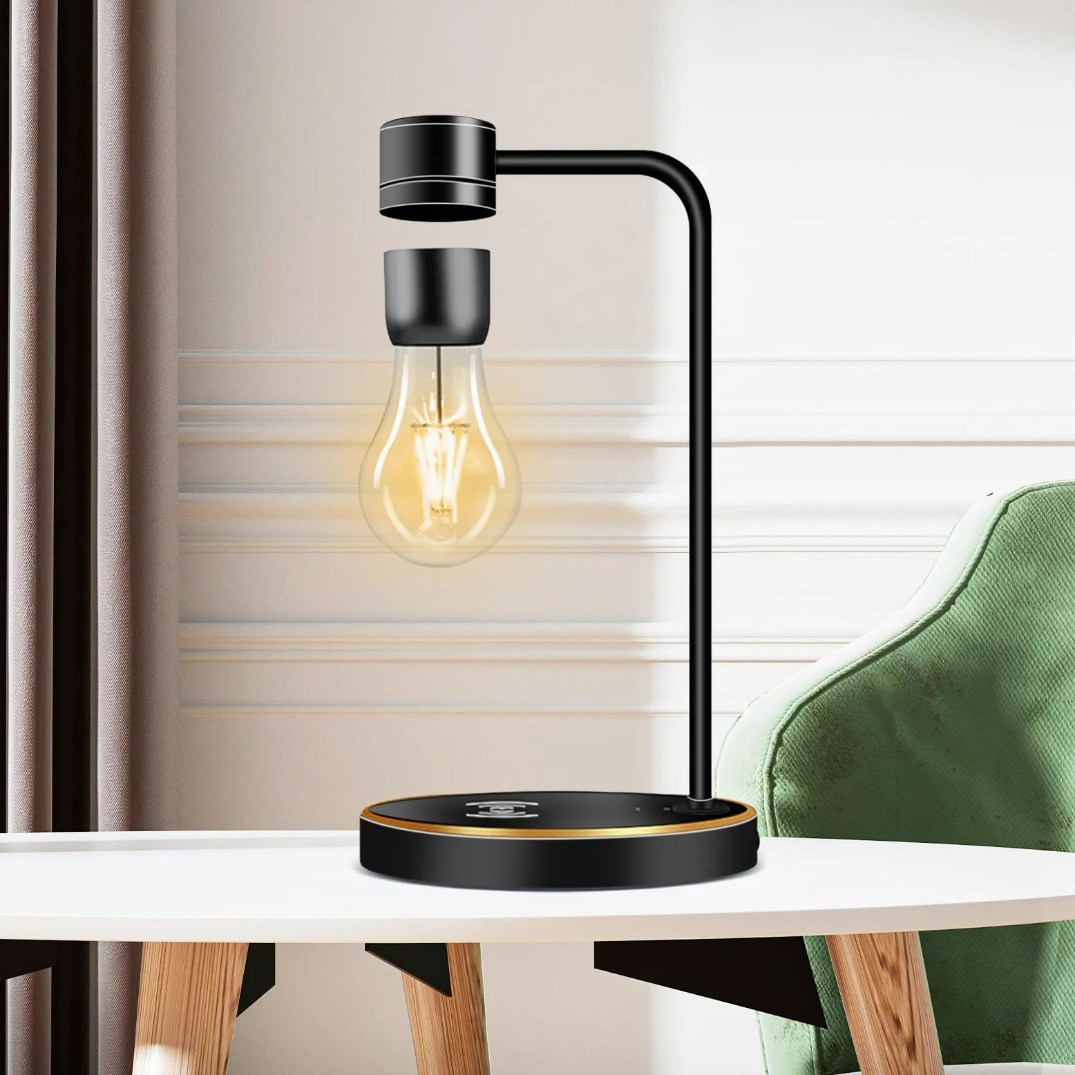 UVEHAS Lewitująca lampa z bezprzewodową ładowarką, magnetyczna pływająca żarówka obracająca się o 360 stopni żarówka LED lampka nocna lampa biurkowa na prezenty urodzinowe biuro wystrój domu