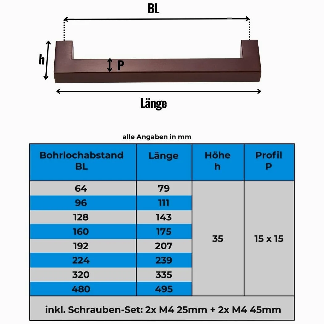 Stahlia 20 x uchwyty meblowe ciemna miedź szczotkowana BA 160 mm uchwyty do szafek ze stali nierdzewnej uchwyty do szuflad uchwyty drążkowe prostokątne meble do salonu meble łazienkowe szafa Profil: 15 x 15 mm ze śrubami