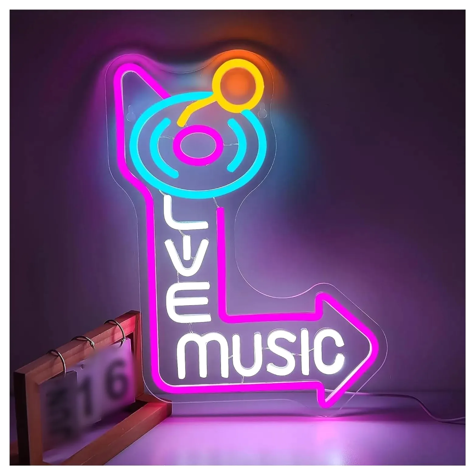Wiszące neony artystyczne Muzyka Na Żywo Neon Sign LED Record Neon Lights Do Dekoracji Ściennej USB Ściemnialny Do Baru Muzycznego, Stadionu, Klubu Muzycznego Na Żywo, Dekoracji Imprezowych 39x29cm