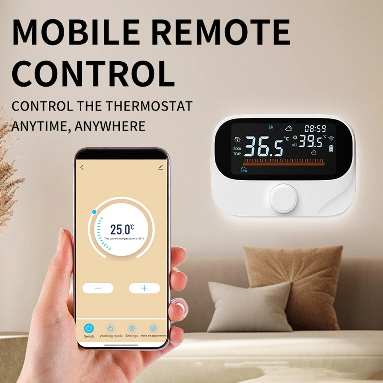 TOPINCN Inteligentny Termostat Kotła WiFi, Programowalny Bezprzewodowy Regulator Temperatury z Pokrętłem do Pilota Aplikacji