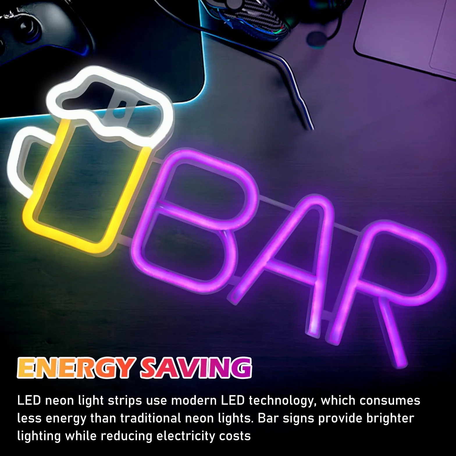 Szyld Neonowy LED Bar, Neonowe Szyldy Barowe, Szyld Barowy, Neon Barowy, Neonowe Szyldy Piwne, Reklama Świetlna Barowa Dla Ściany Barowej, Pubu, Dekoracja Ściany