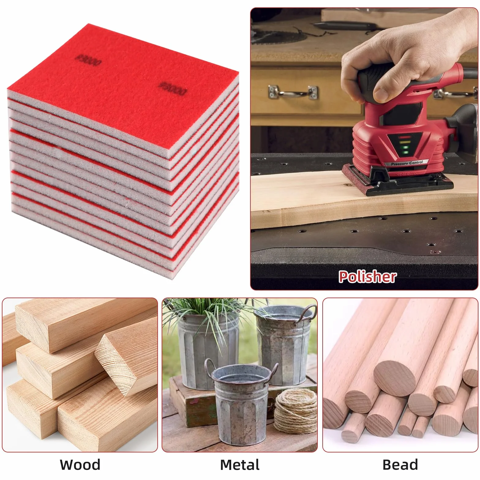 Zestaw 24 ścierek szlifierskich, ziarnistość P180-P3000, klocek szlifierski na mokro i na sucho, elastyczna podkładka szlifierska do drewna, metalu, farby, mebli, modelarstwa, polerowania