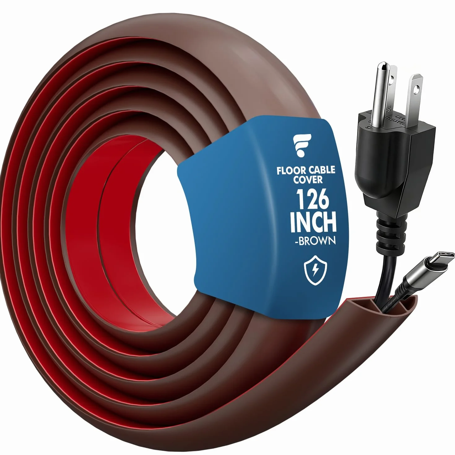 shinfly 3,2m Elastyczny korytko elektroinstalacyjne, Samoprzylepna podłogowa przepustka kablowa, Ochrona kabli z PVC, Pokrywa kabli, Ochrona kabli, Ukrywanie kabli do domu, biura - Brązowy 17mm(S) x