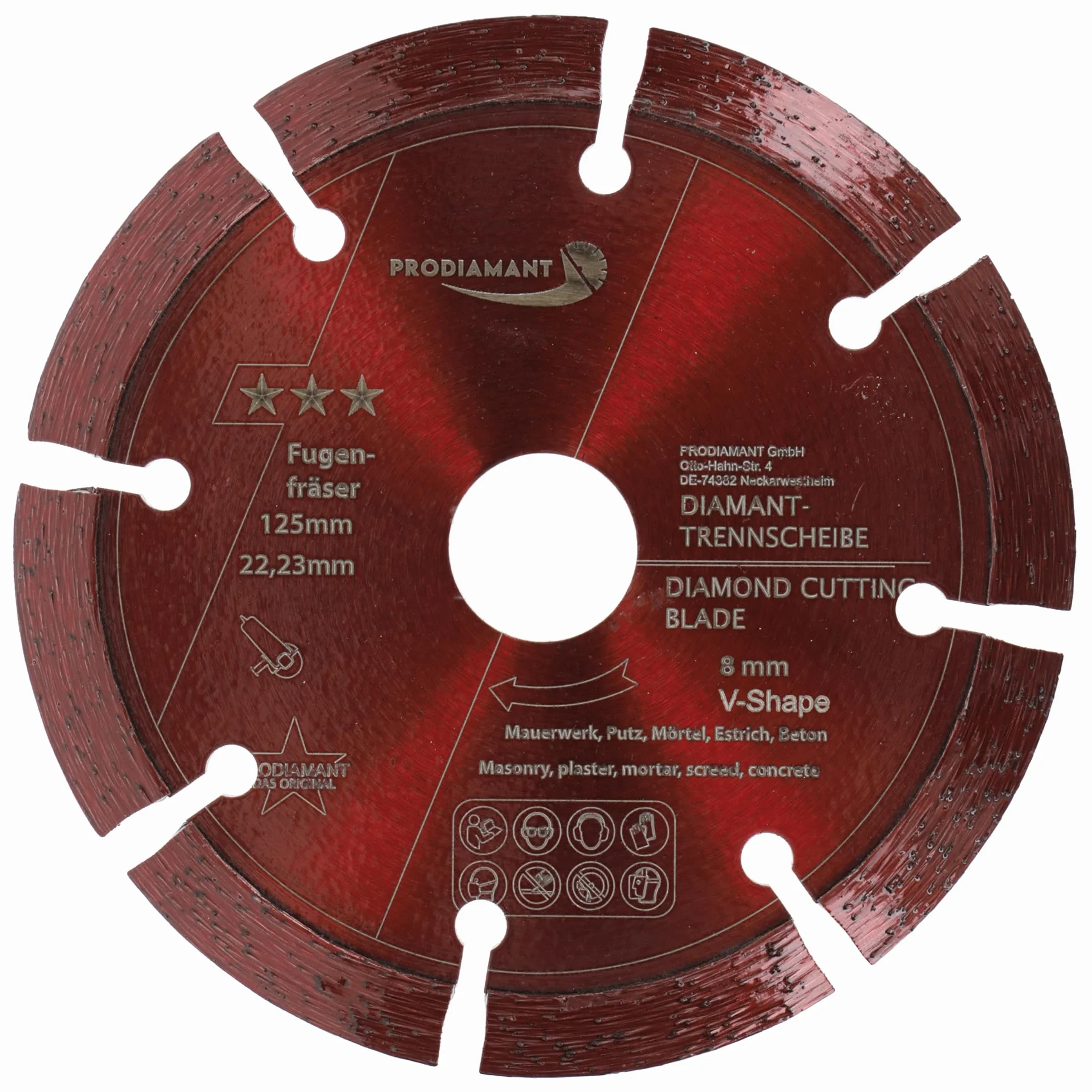 PRODIAMANT Frez do fug 125 mm szerokość 8 mm segment V kształt dachu do fug, betonu i muru