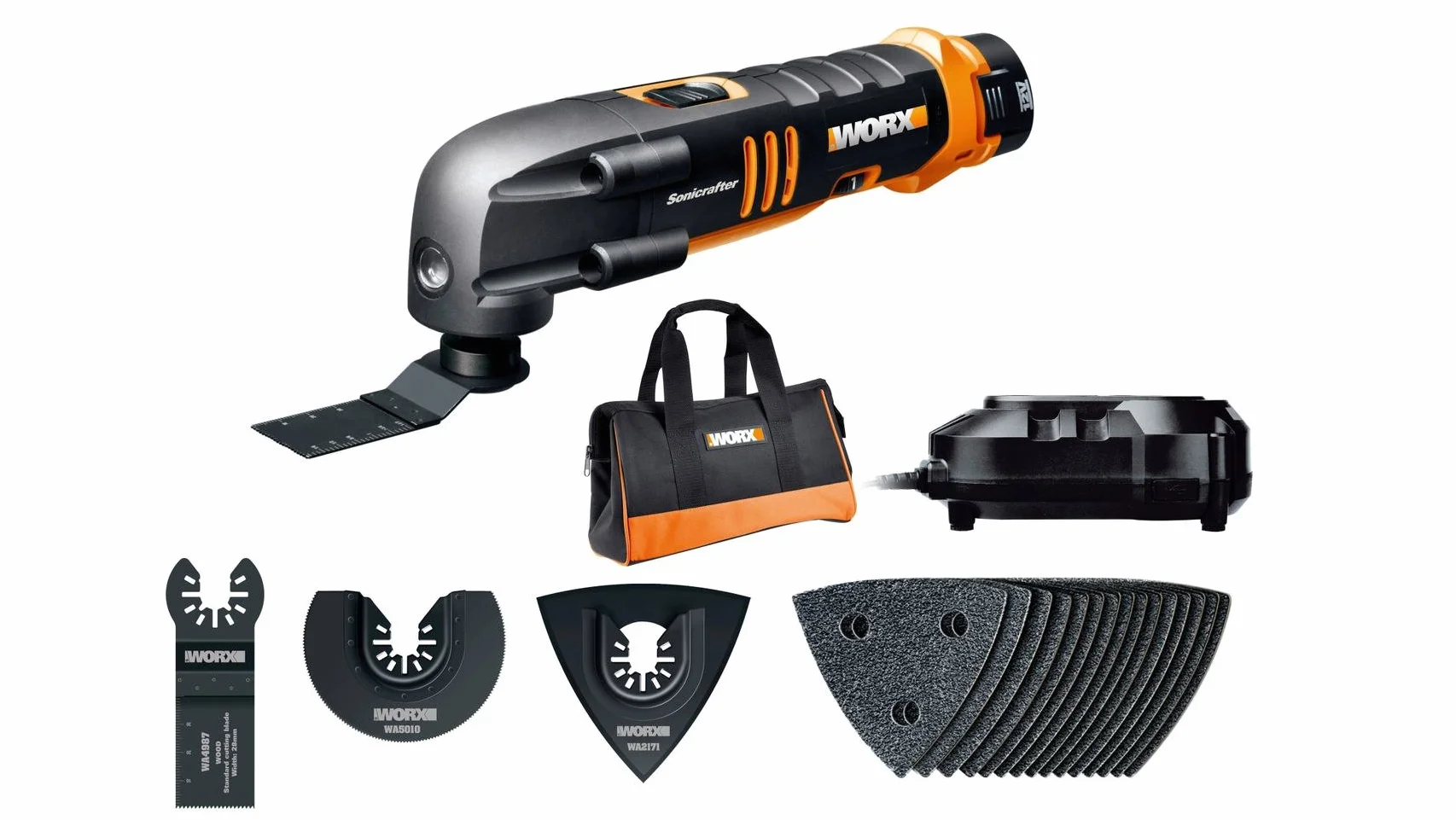 WORX "Sonicrafter WX677" akumulatorowe narzędzie wielofunkcyjne z 18-częściowym zestawem akcesoriów