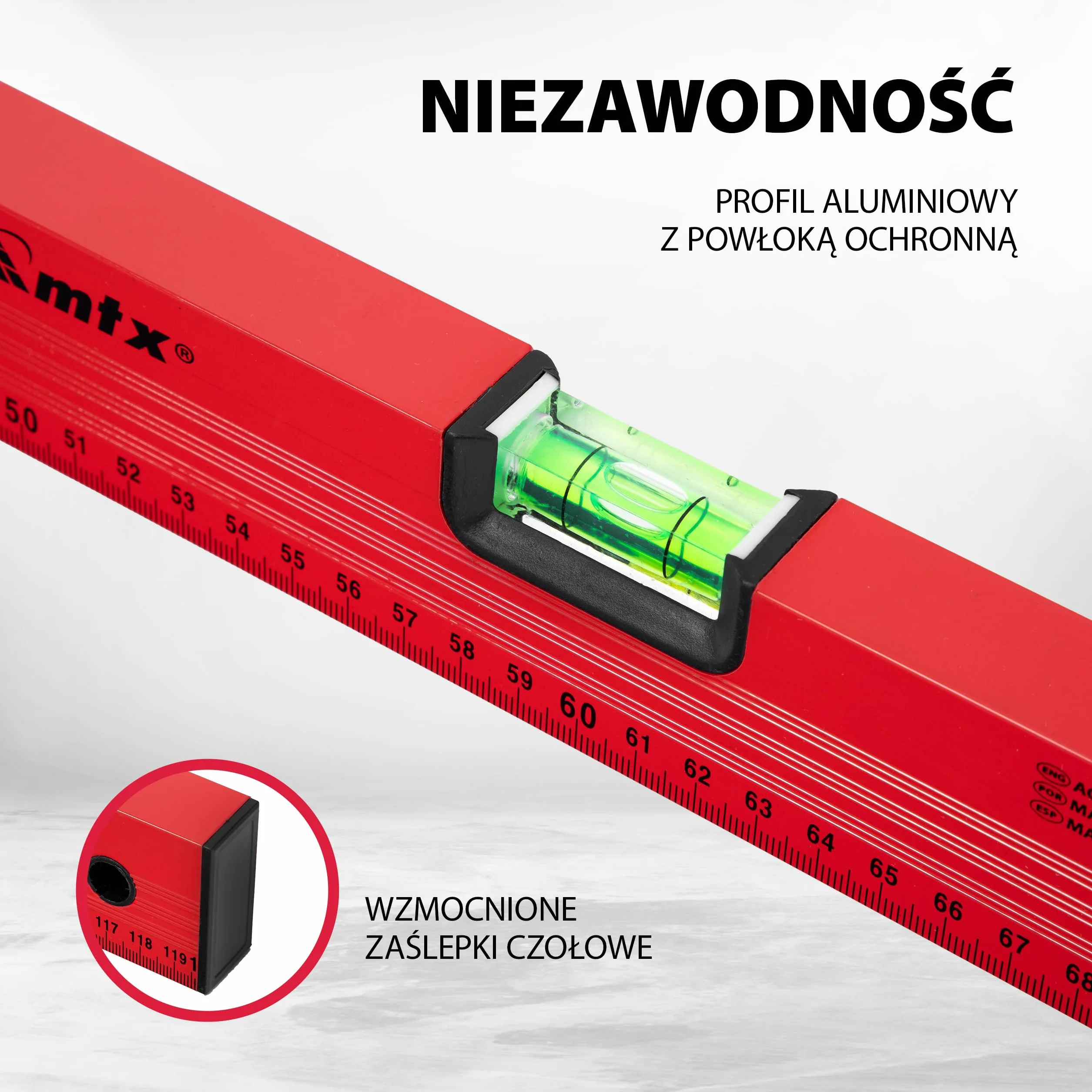 Poziomica aluminiowa, 3 libelle, 120 cm - MTX