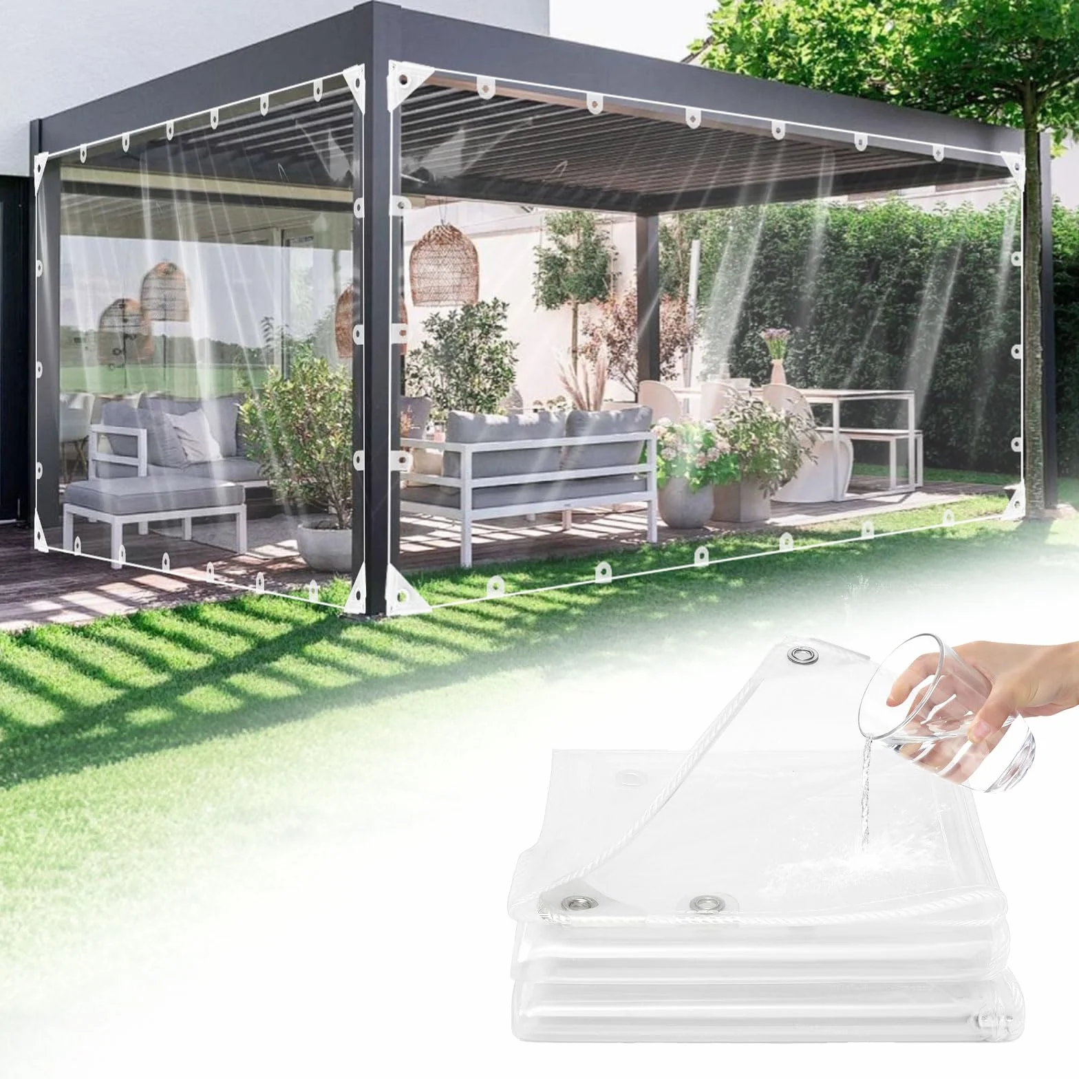 GKXLH Wodoszczelna, wytrzymała, ulepszona, przezroczysta plandeka PCW, 2,5 m x 3 m, pogrubiona, 400 g/m², do ogrodu, odporna na mróz, wiatroszczelna przezroczysta plandeka do użytku na zewnątrz