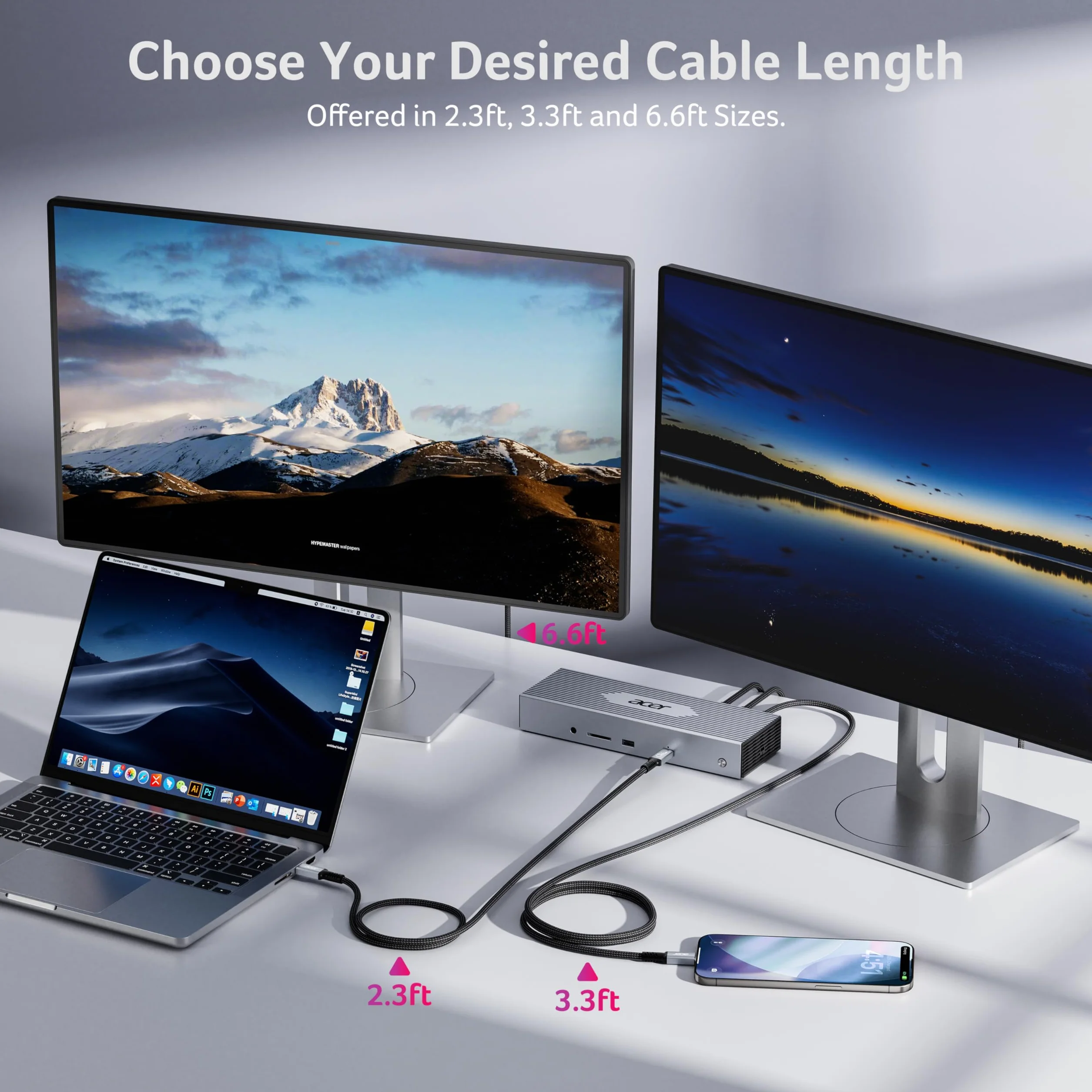 Acer Kabel USB 4, 1m pleciony kabel USB-C 8K@60Hz do wyświetlacza, Przewód USB-C 40Gbps, Szybkie ładowanie 240W, Thunderbolt 4/3, Kompatybilny z TB4, Do iPhone'a 16, Macbooka, iPada, dysku SSD, itp.