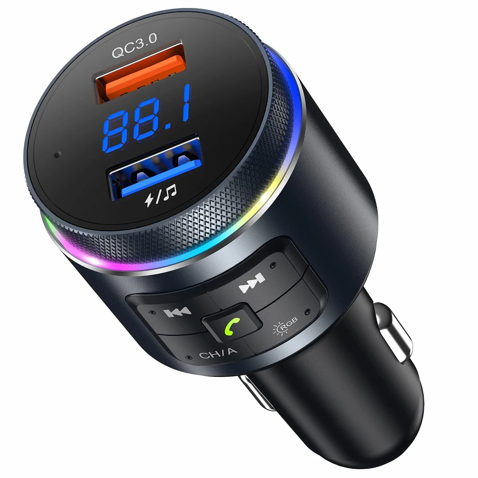 ANSTA Automatyczny nadajnik Bluetooth FM QC3.0 RGB podświetlenie podwójny mikrofon