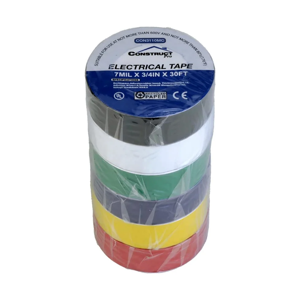 Construct Pro Taśma elektryczna z listy UL, 3/4" x 9 m, 6-pak (wielokolorowe)