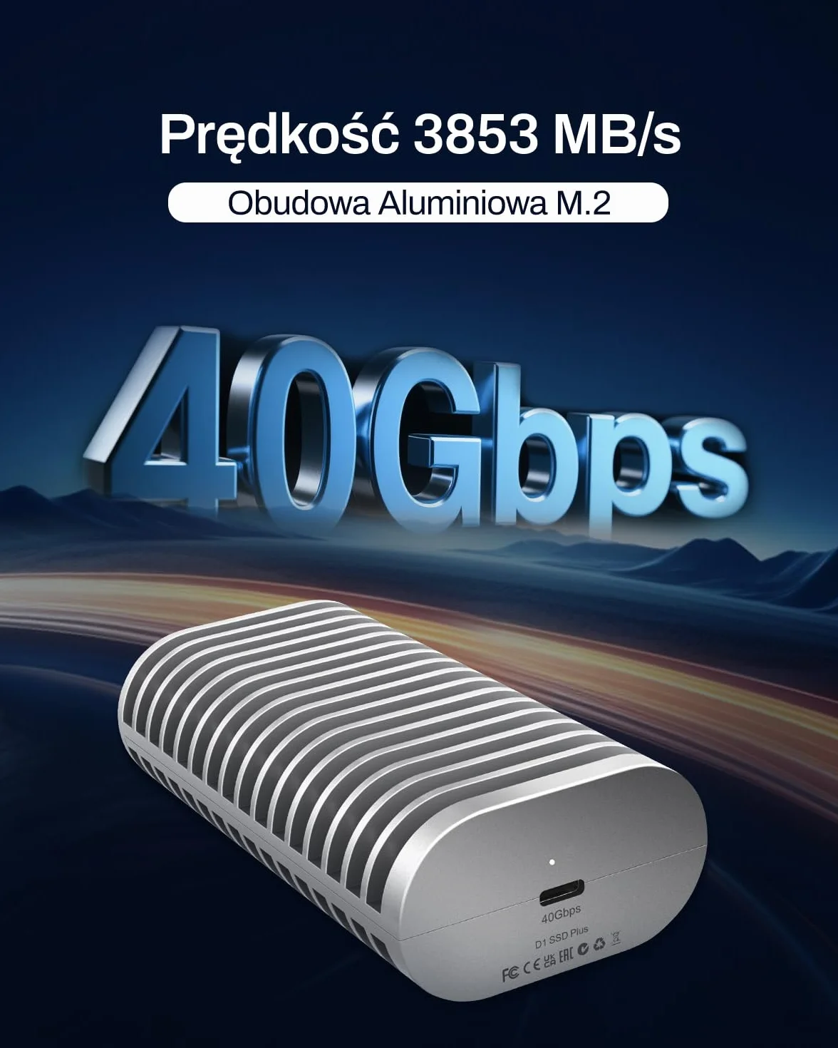 TERRAMASTER D1 SSD Plus 40 Gbps Obudowa NVMe M.2 Aluminiowa USB typu C kompatybilna z USB 4/3.2/3.1/3.0/2.0 Thunderbolt 5/4/3