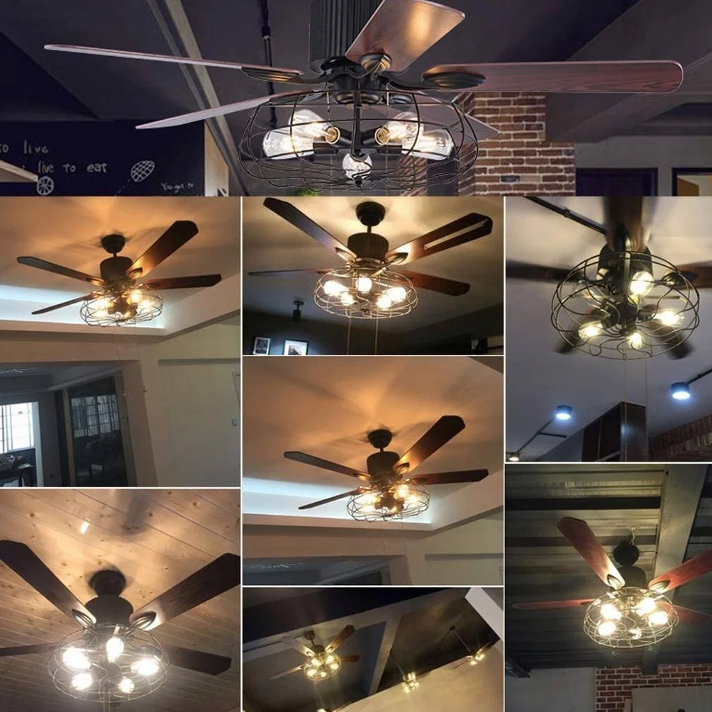 Wentylator Sufitowy Z Oświetleniem Zdalnego Sterowania Ściemnialny Wentylator E27 Wentylator Sufitowy Żyrandol LED Loft Wentylator Sufitowy Retro Industry Cichy Salon Sypialnia Jadalnia Timing