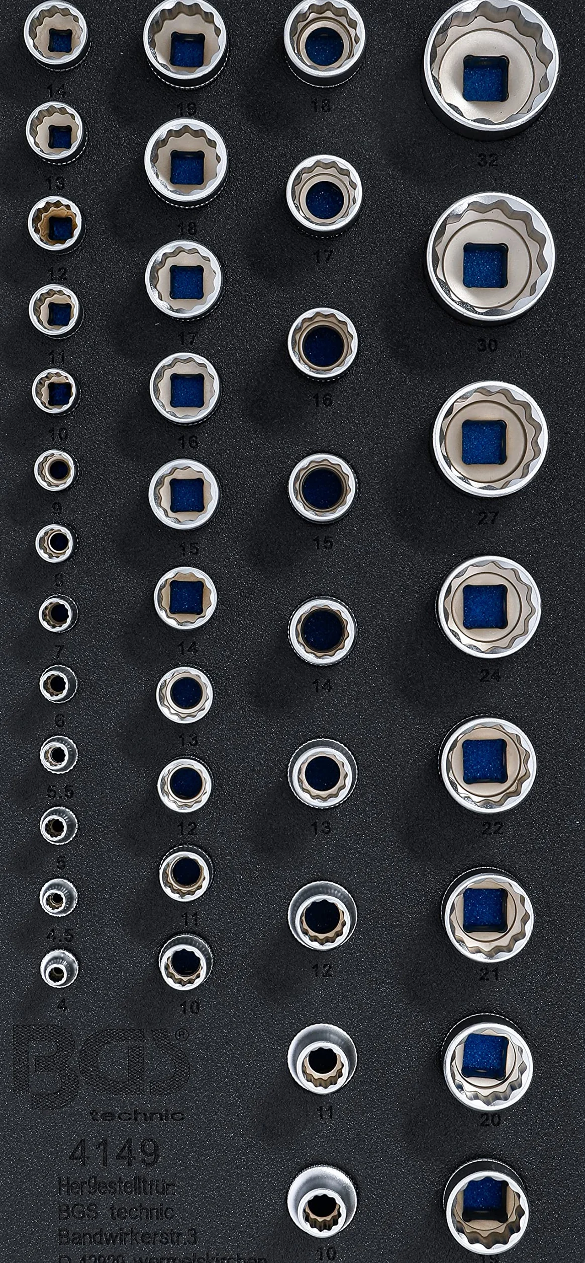 BGS 4149 | Wkładka do szuflady 1/3: nasadki dwunastokątne | 6,3 mm (1/4"), 10 mm (3/8"), 12,5 mm (1/2") | 40 szt.