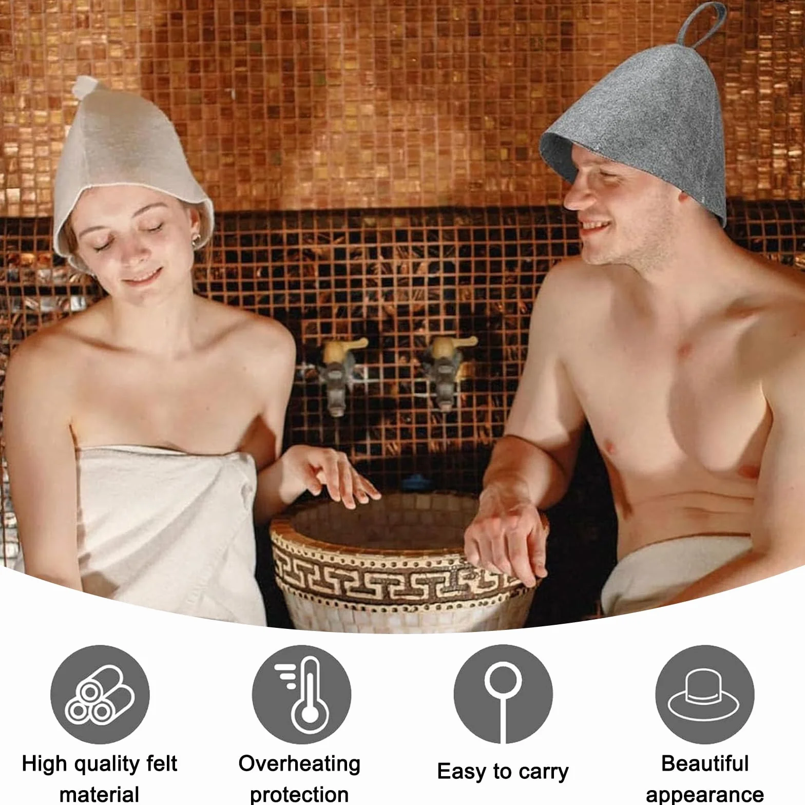 2 sztuki kapeluszy do sauny, czapka do sauny, czapka do sauny, filcowy, zabawny kapelusz filcowy, do sauny, czapka z filcu, łatwa do zawieszenia, oddychająca, uniwersalna, akcesoria dla kobiet i
