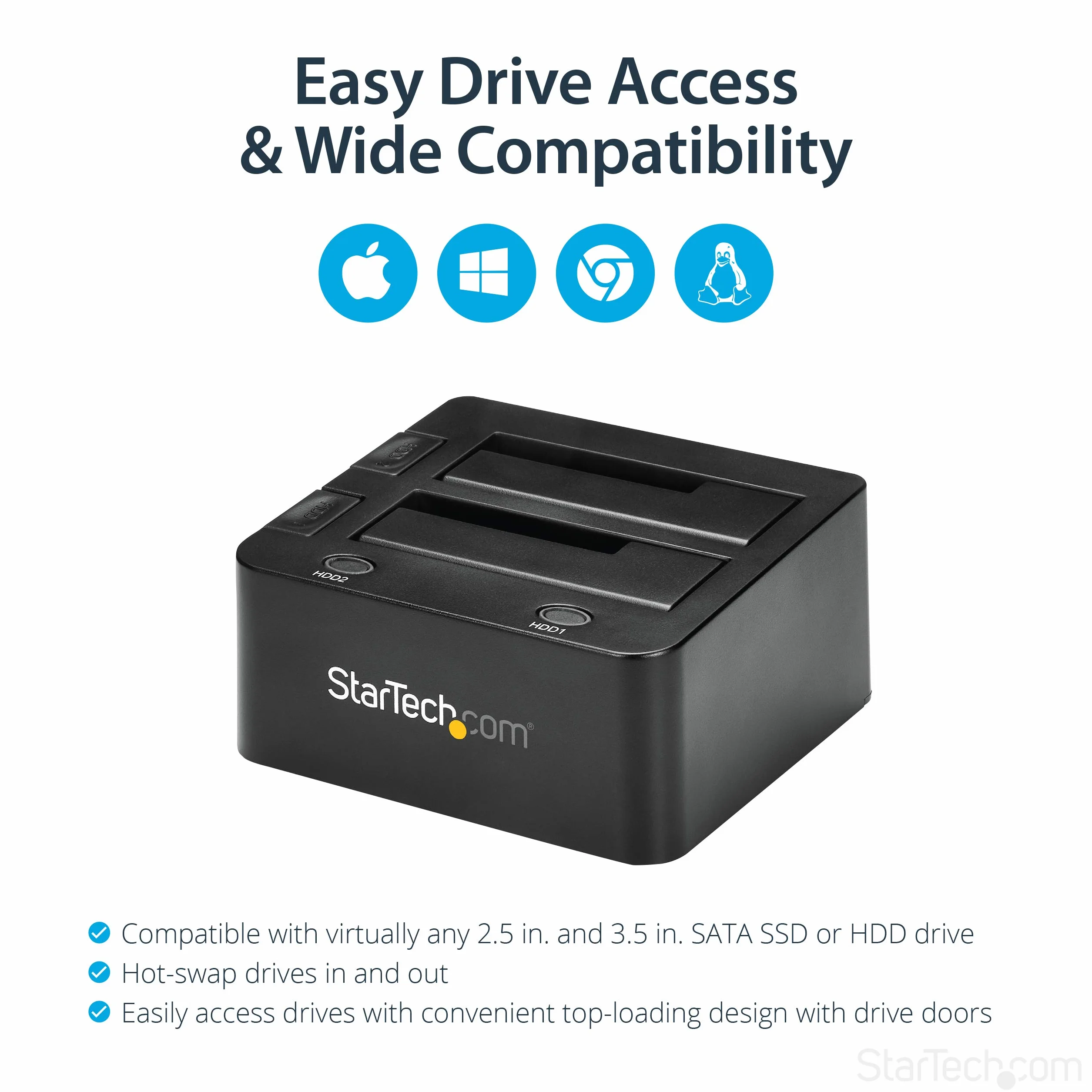 StarTech.com Podwójna stacja dokująca USB 3.0 do dysków twardych z UASP do 2,5/3,5 cala SSD/HDD, Serial-ATA USB Dual Bay stacja dokująca