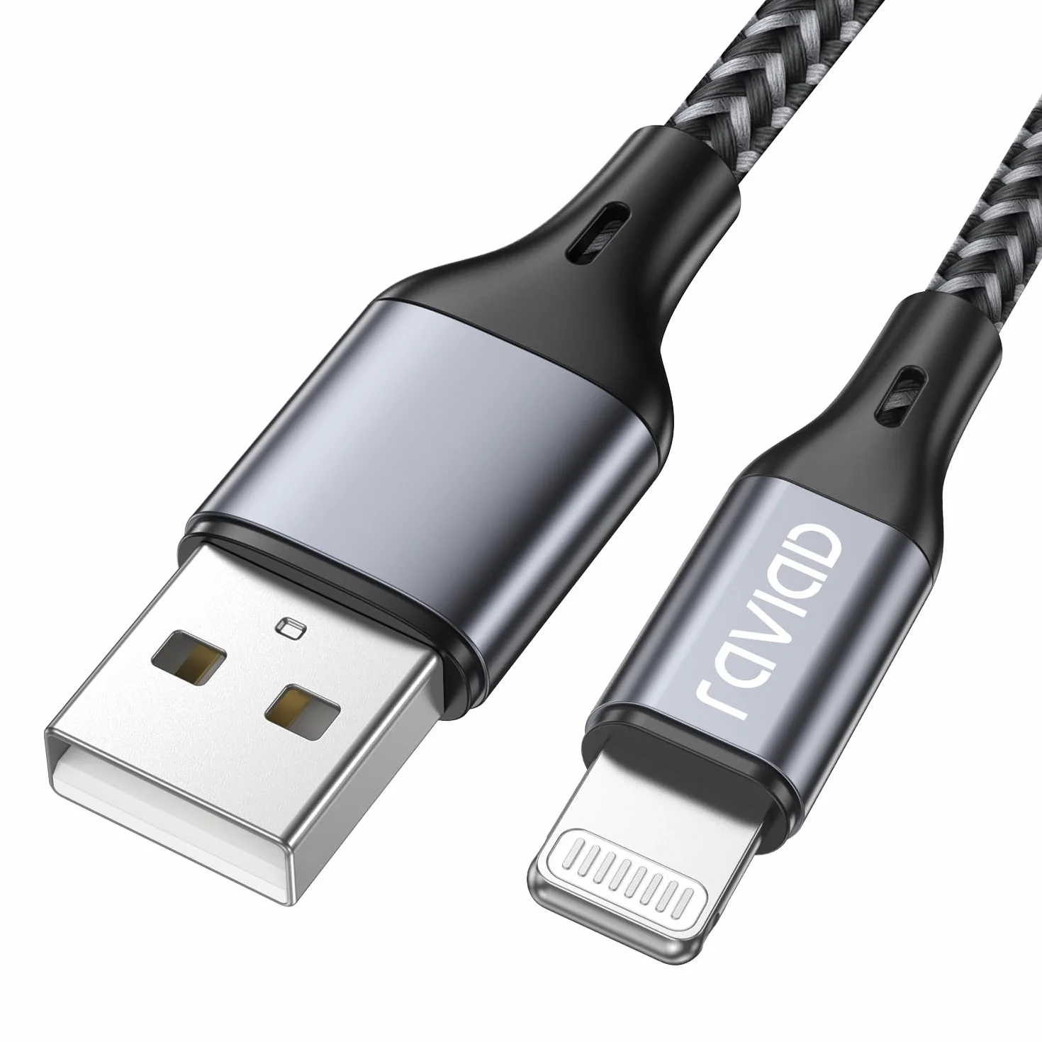 RAVIAD Kabel Lightning 3m MFi oplatany nylonem szybkie ładowanie iPhone 13 12 11 Pro Max Xs X XR 8 7 6s 6 SE 5 5s 5c szary