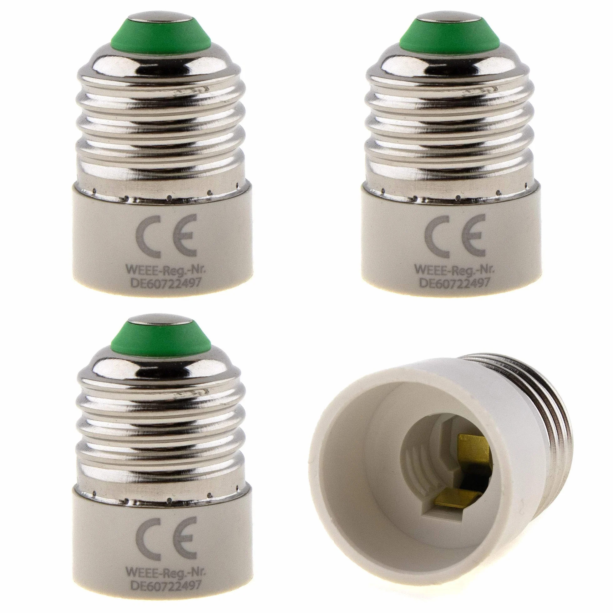 Zestaw 4 szt. – oprawka E27 na oprawie E14 adapter do lampy; adapter do żarówek halogenowych LED i energooszczędnych żarówek, biały, biały