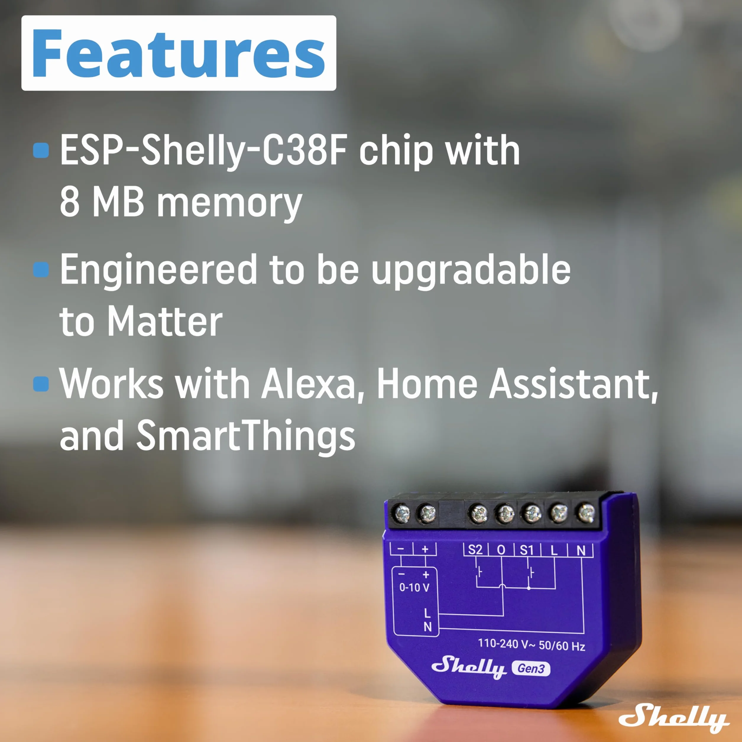 Shelly Dimmer 0/1-10 V PM Gen3 –WLAN i Bluetooth Smart-ściemniacz –kontroler z pomiarem prądu,Sterowanie światłem, iOS, Android,Nie wymaga koncentratora, Alexa, Google Smart Home, SmartThings