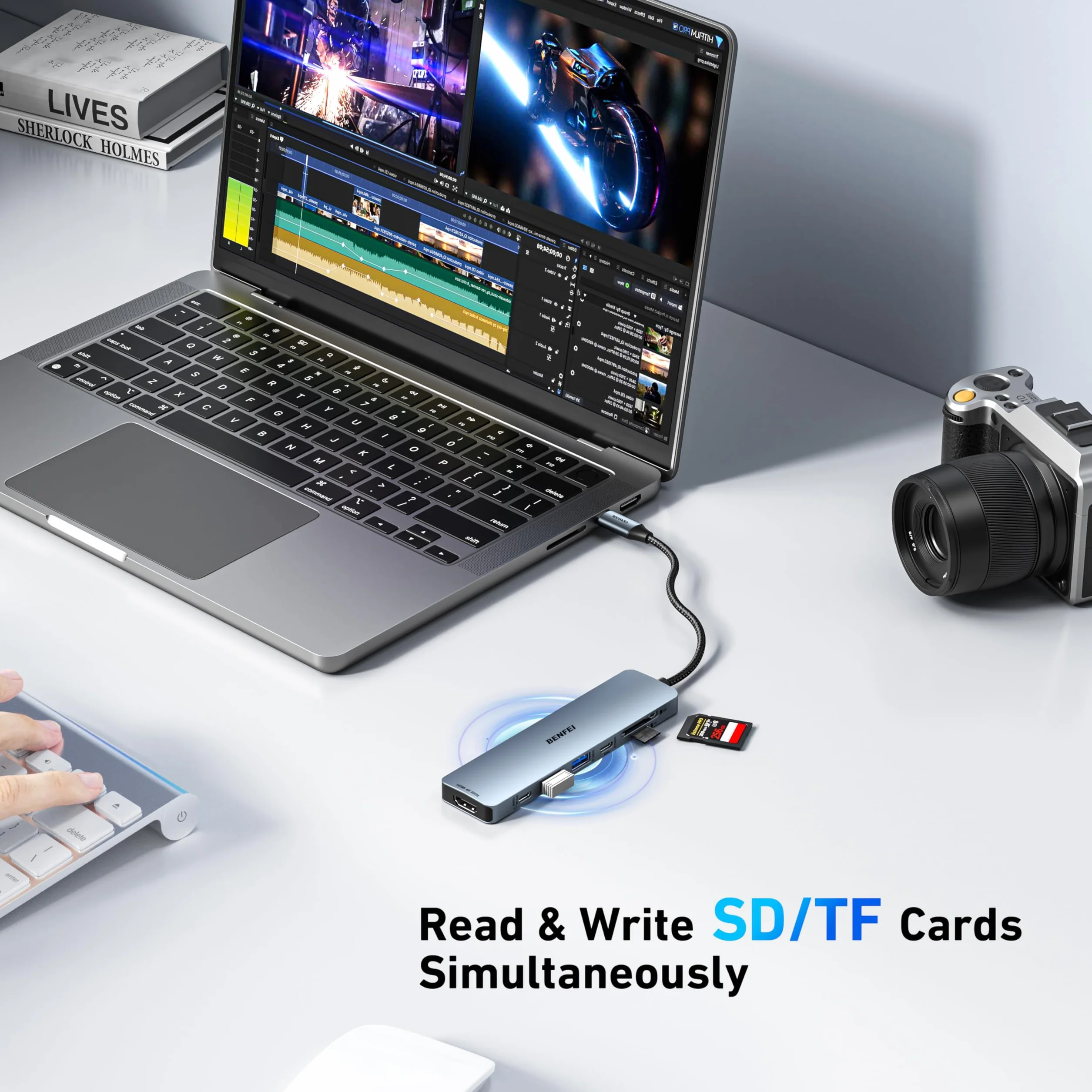 BENFEI Hub USB C 7w1 z HDMI 4K@60Hz, USB-A, USB-C, czytnik kart SD/TF, kabel silikonowy kompatybilny z MacBookiem Pro/Air, iPadem Pro, iMacem