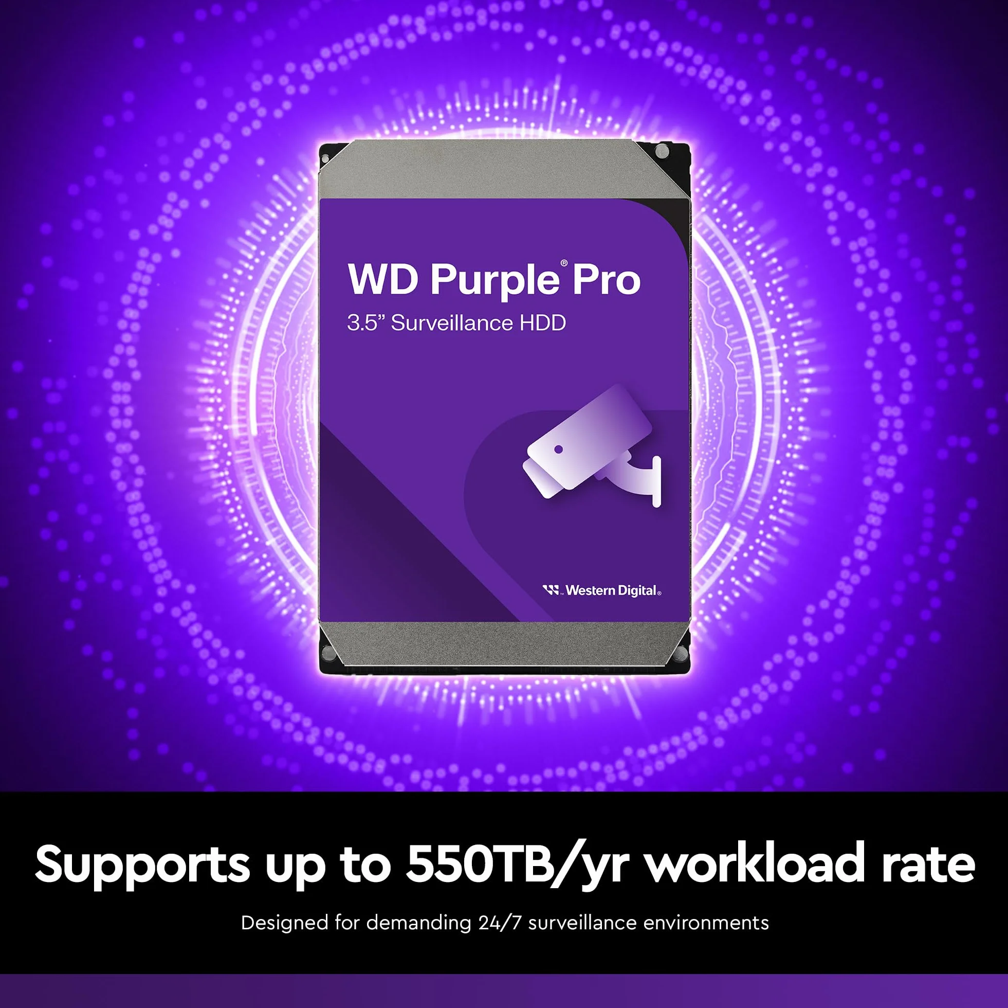 WD Purple Pro 10TB Smart Video 3.5", wewnętrzny dysk twardy, technologia AllFrame AI, 7200 obr./min, SATA 6 GB/s, 550 TB/rok, 256 MB pamięci podręcznej