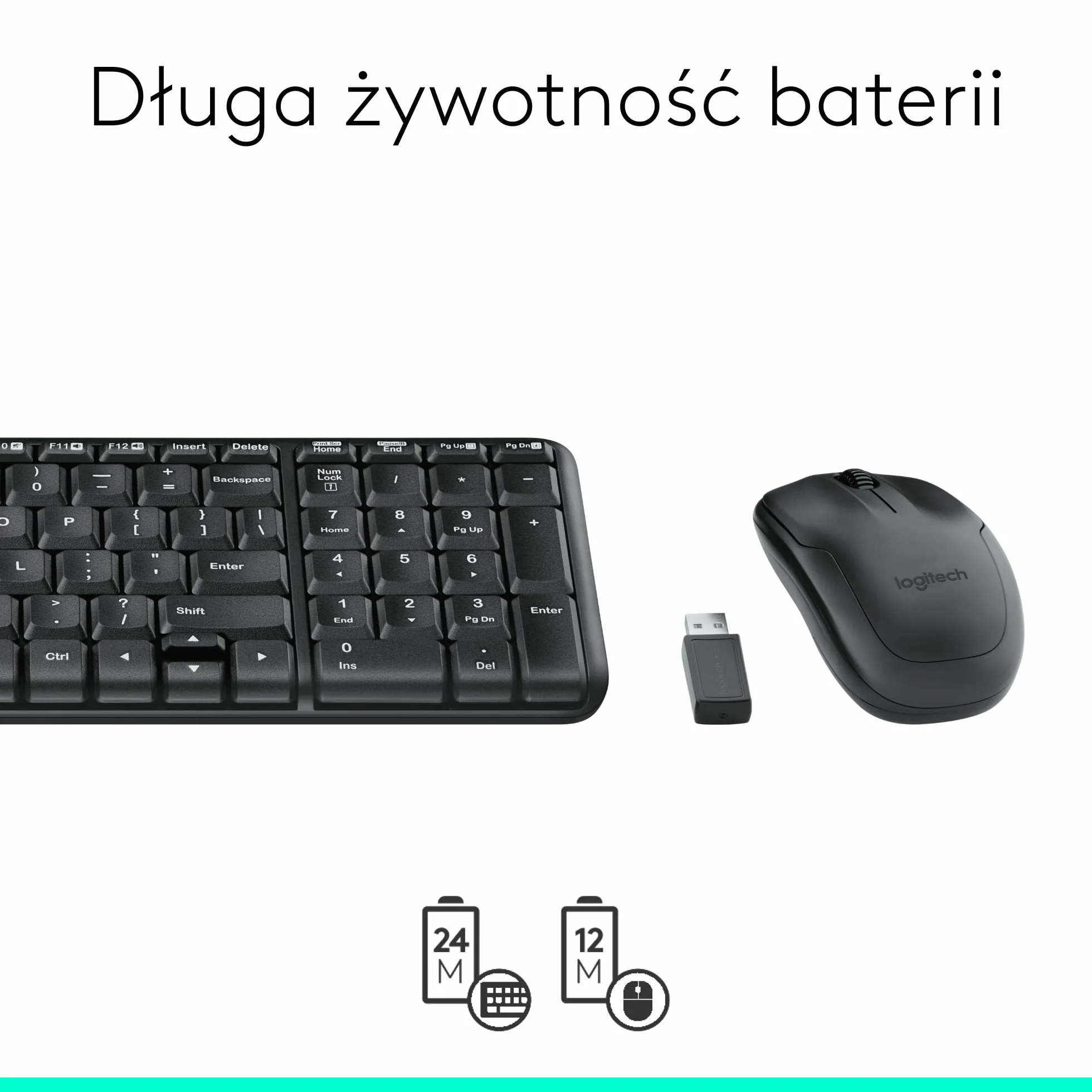 Logitech MK220 Compact Combo, Zestaw Klawiatura i mysz dla systemu Windows, 2,4 GHz Odbiornik USB, 24 pracy na baterii, PC, laptopem, QWERTY układ US Intl - Czarny