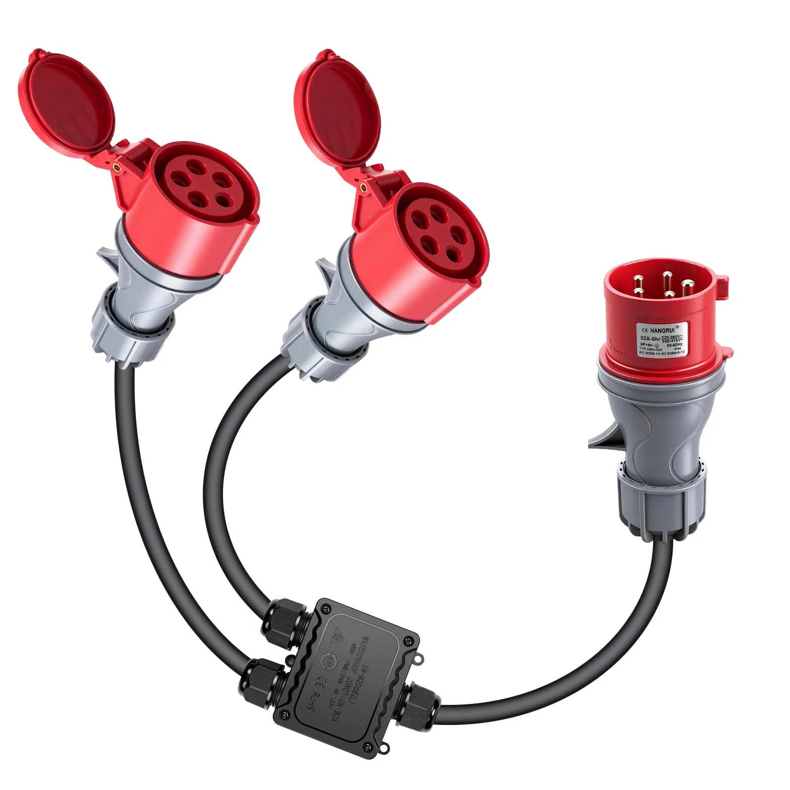 Adapter CEE, 5-biegunowa wtyczka przemysłowa, 32 A na 16 A, przedłużacz z wtyczką CEE, stopień ochrony IP44.